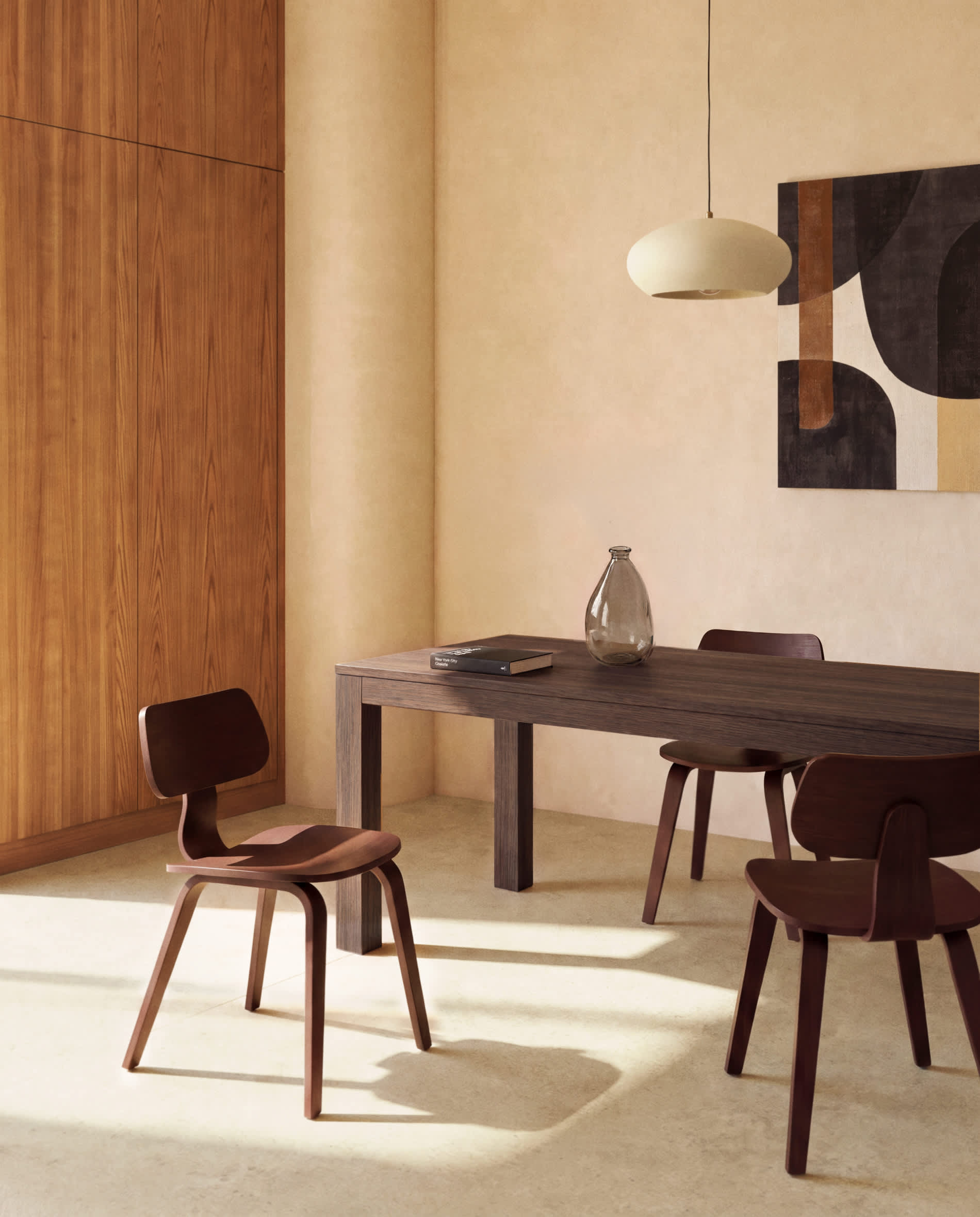Gena chair in oak veneer with burgundy finish