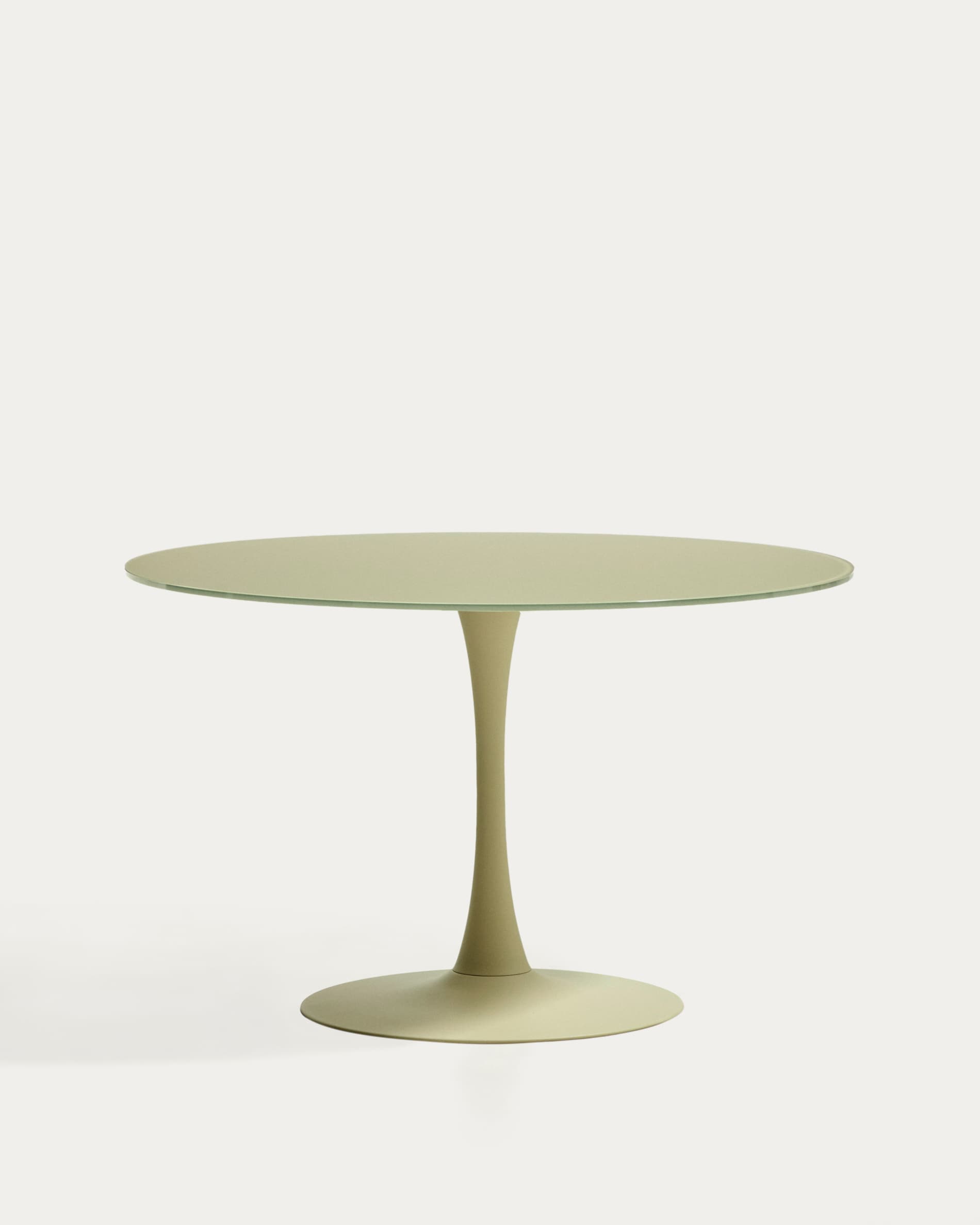 Round Vedira table in glass and green steel Ø120 cm