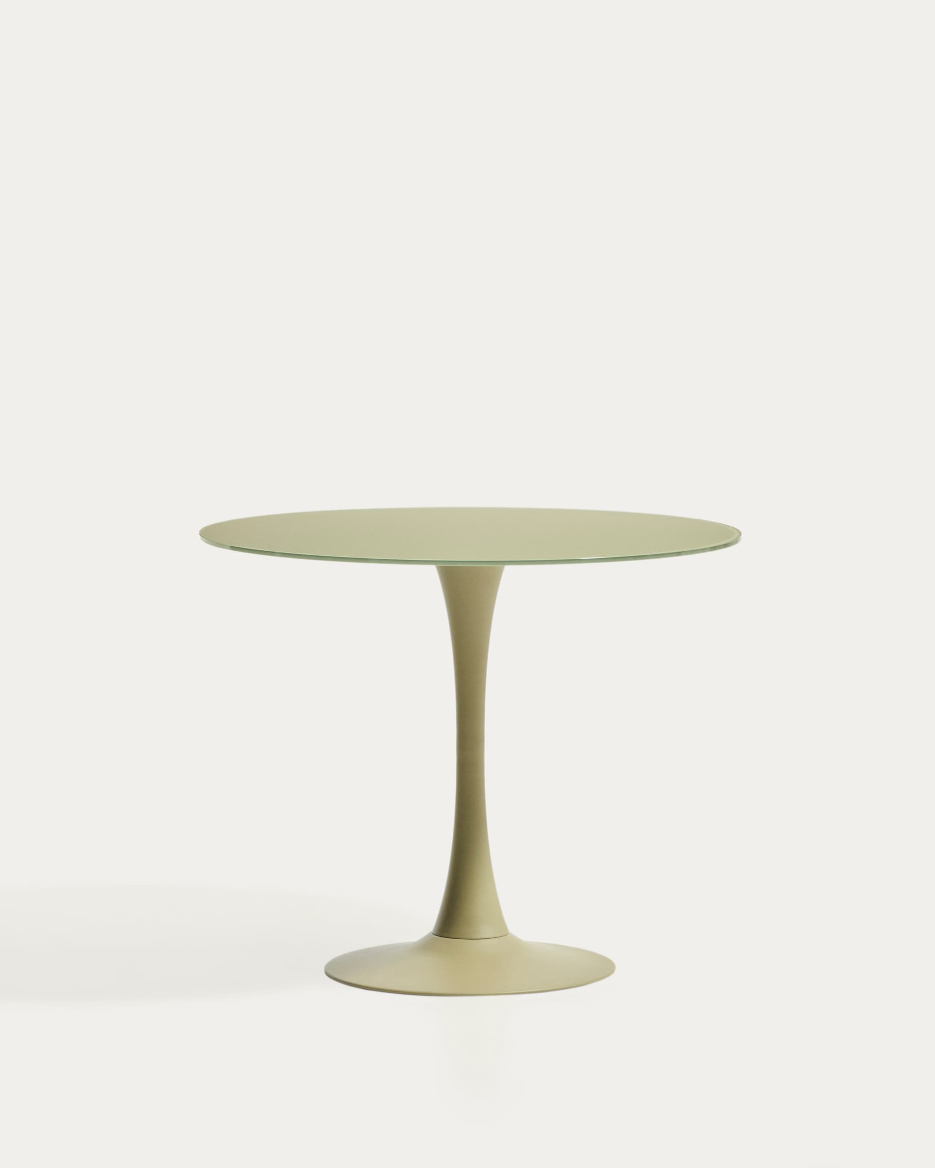 Round Vedira table in glass and green steel Ø90 cm