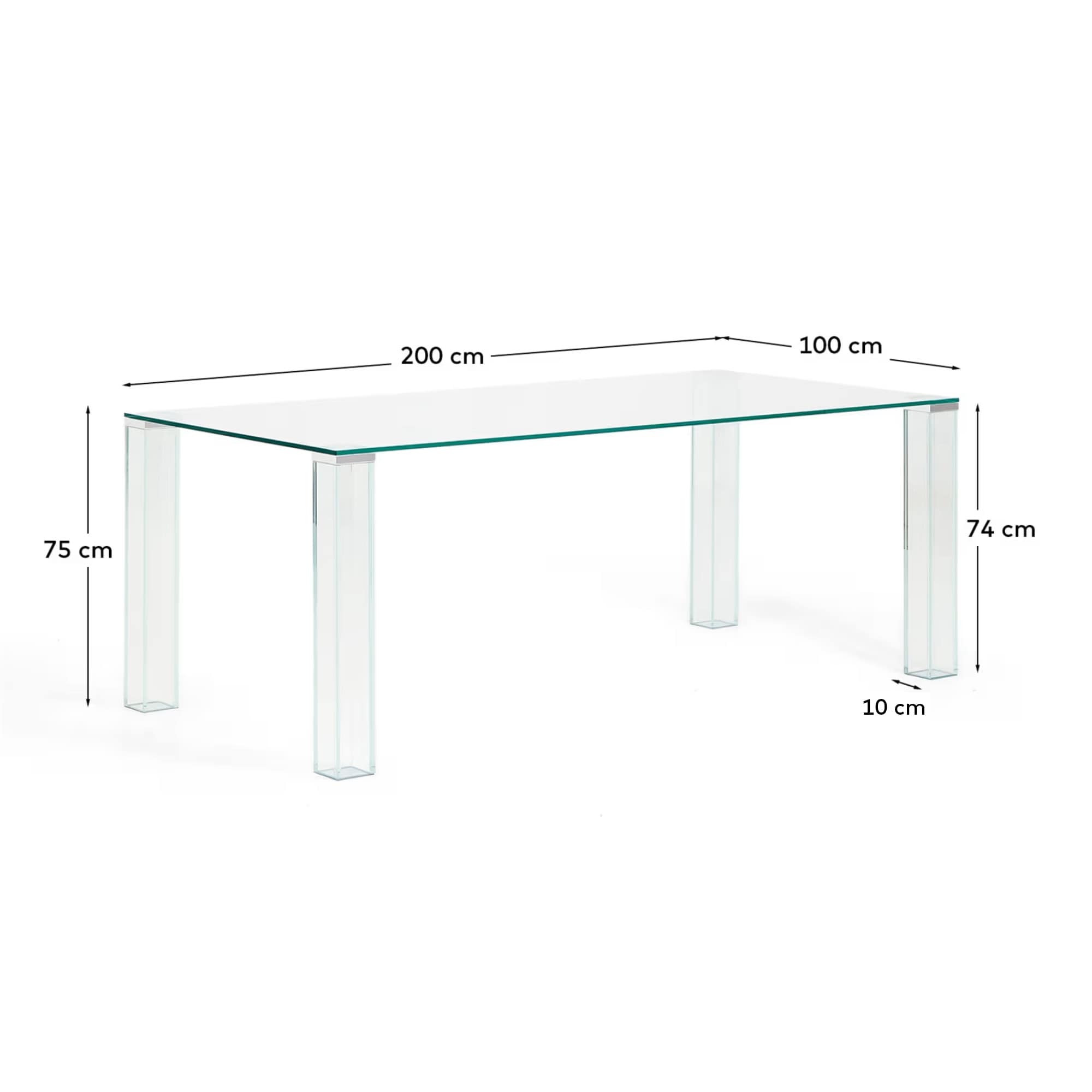 Adularia table in clear tempered glass 200 x 100cm