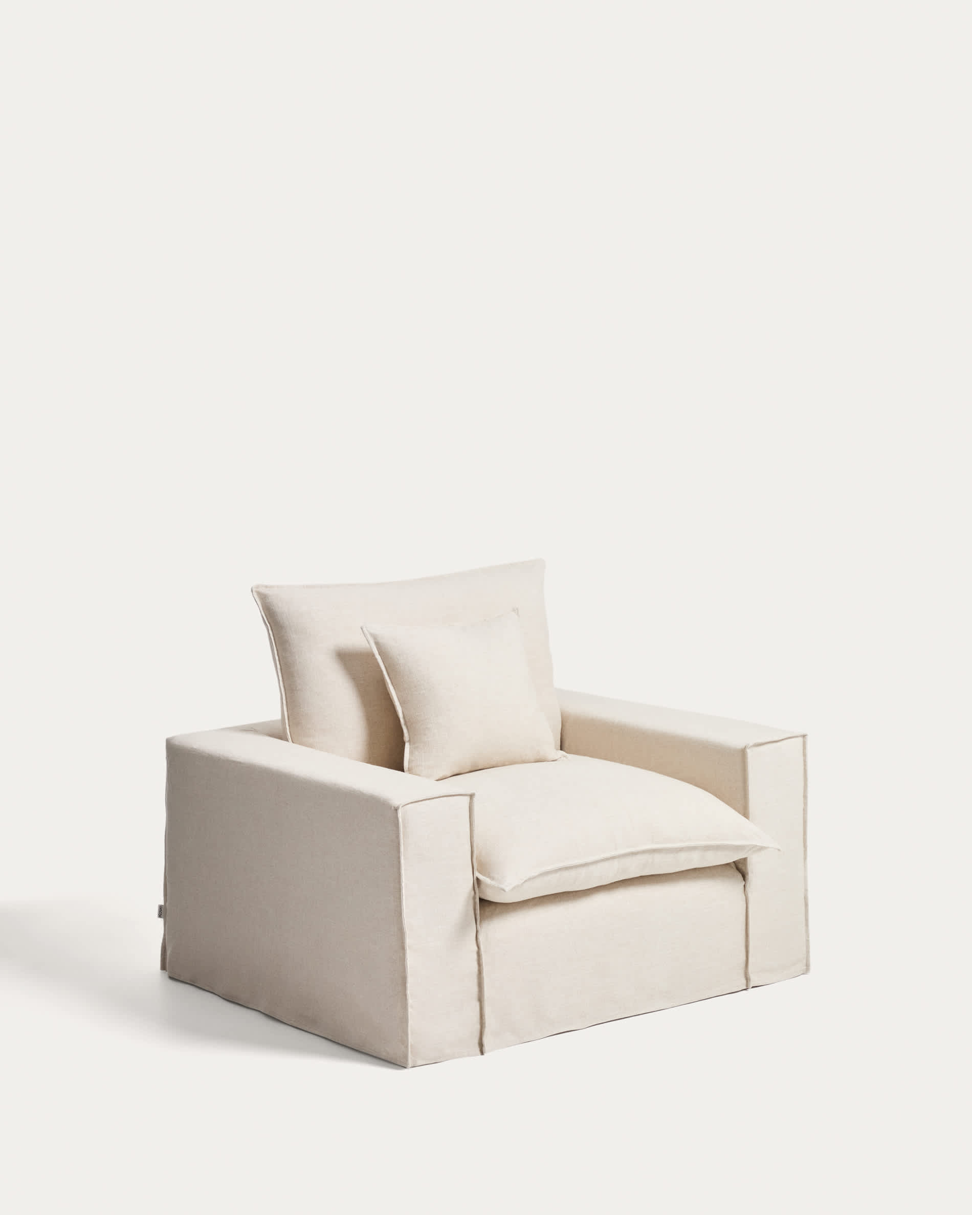 Anarela beige linen and viscose armchair with removable cover 130cm FSC Mix Credit