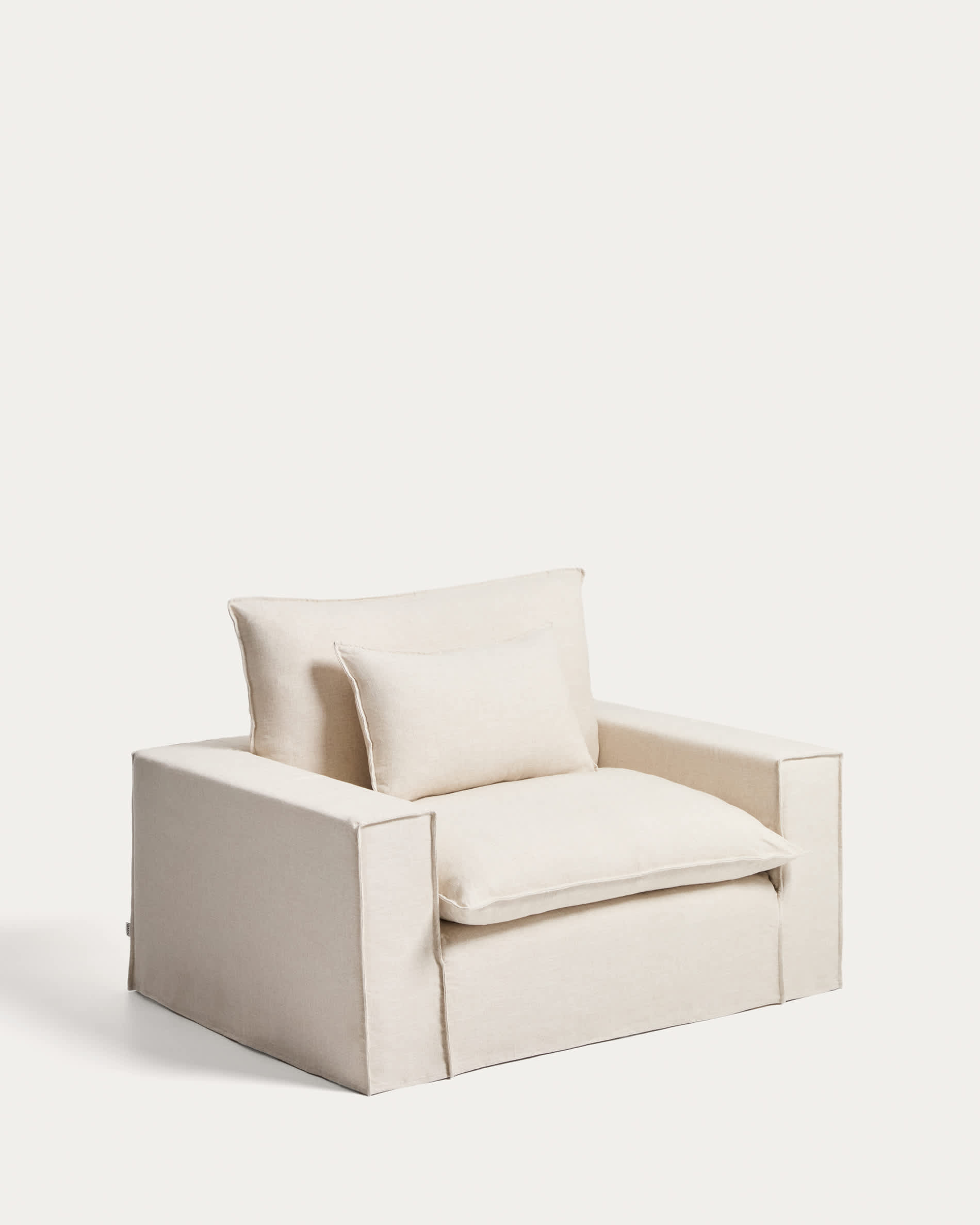 Anarela beige linen and viscose armchair with removable cover 150cm FSC Mix Credit