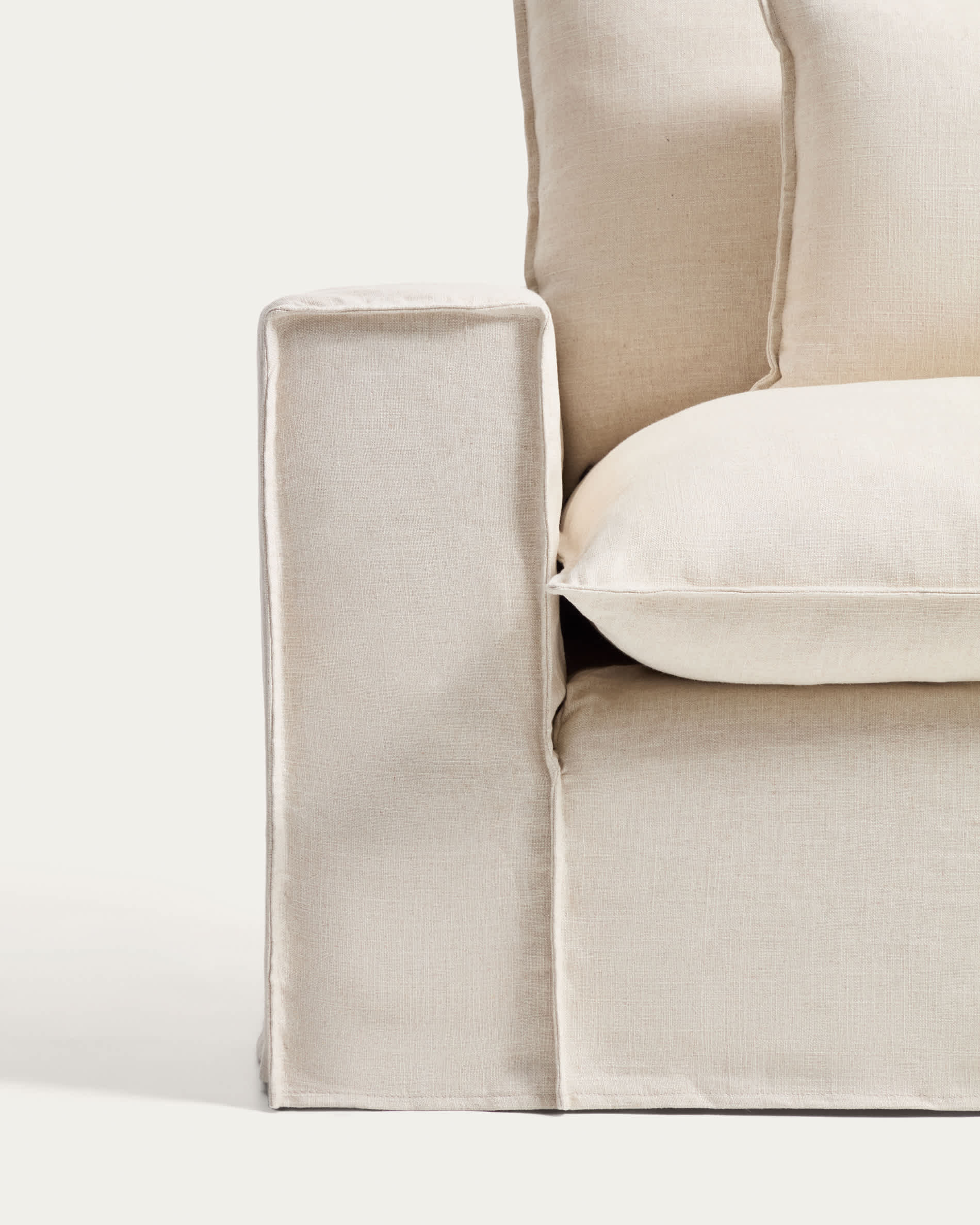 Anarela beige linen and viscose armchair with removable cover 150cm FSC Mix Credit