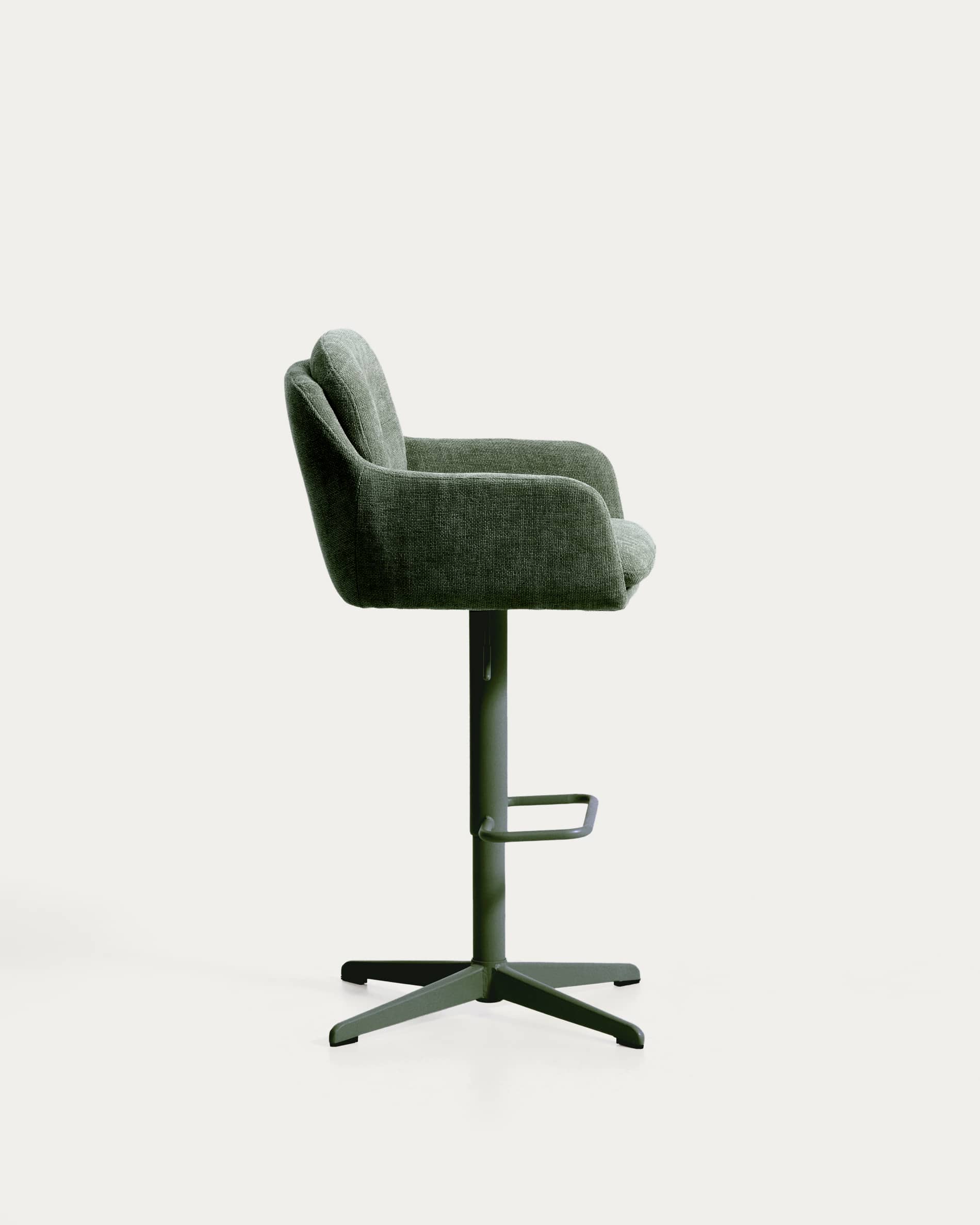 Lexa green chenille swivel stool with green-finish steel legs