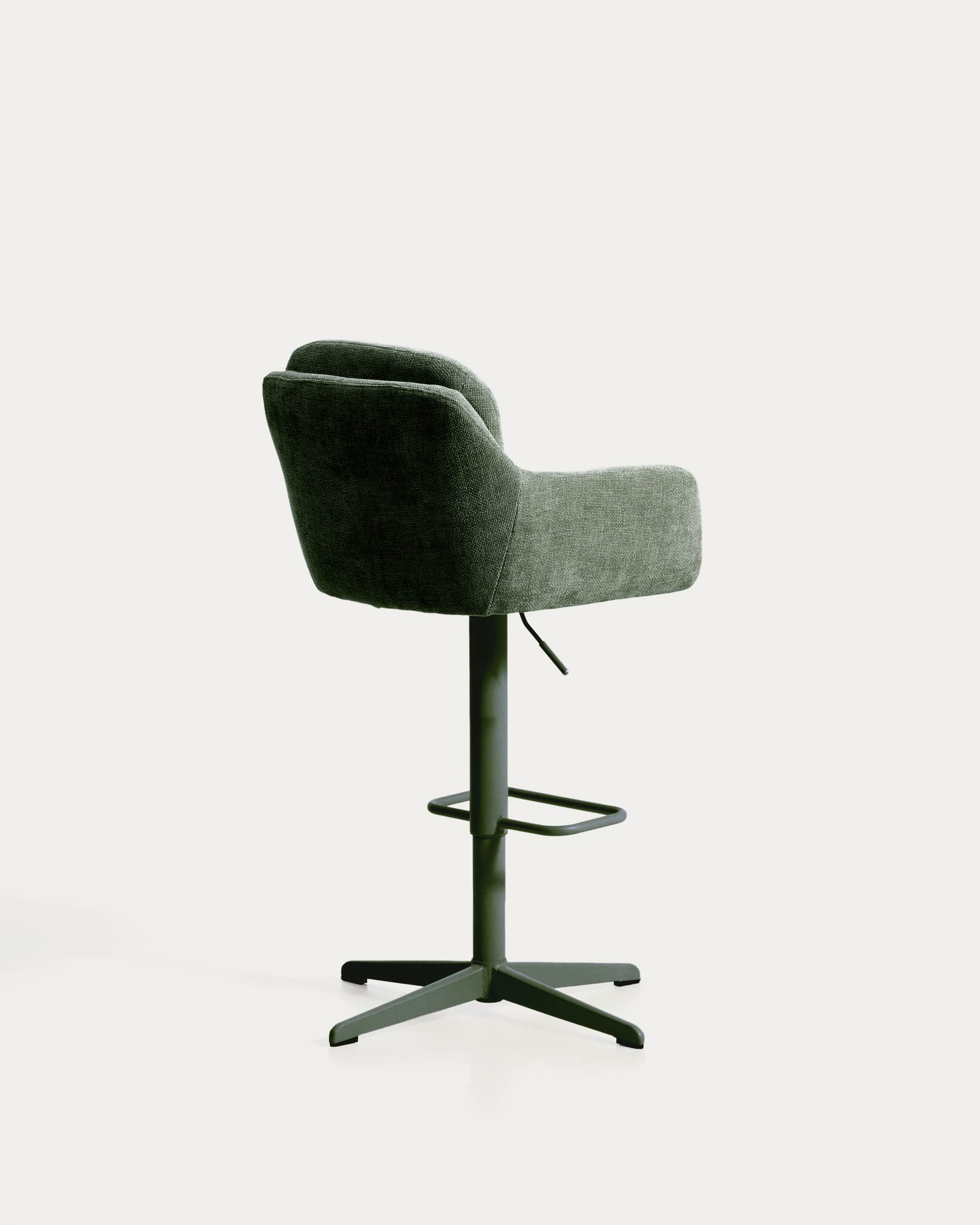 Lexa green chenille swivel stool with green-finish steel legs