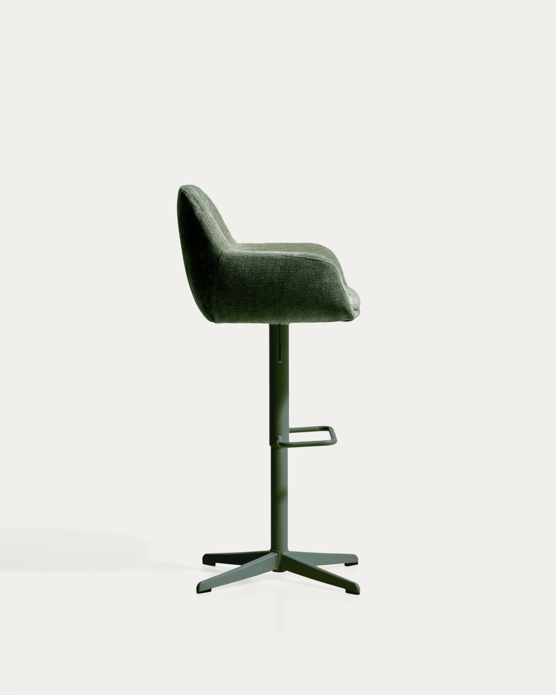 Dorina green chenille swivel stool with green-finish steel legs