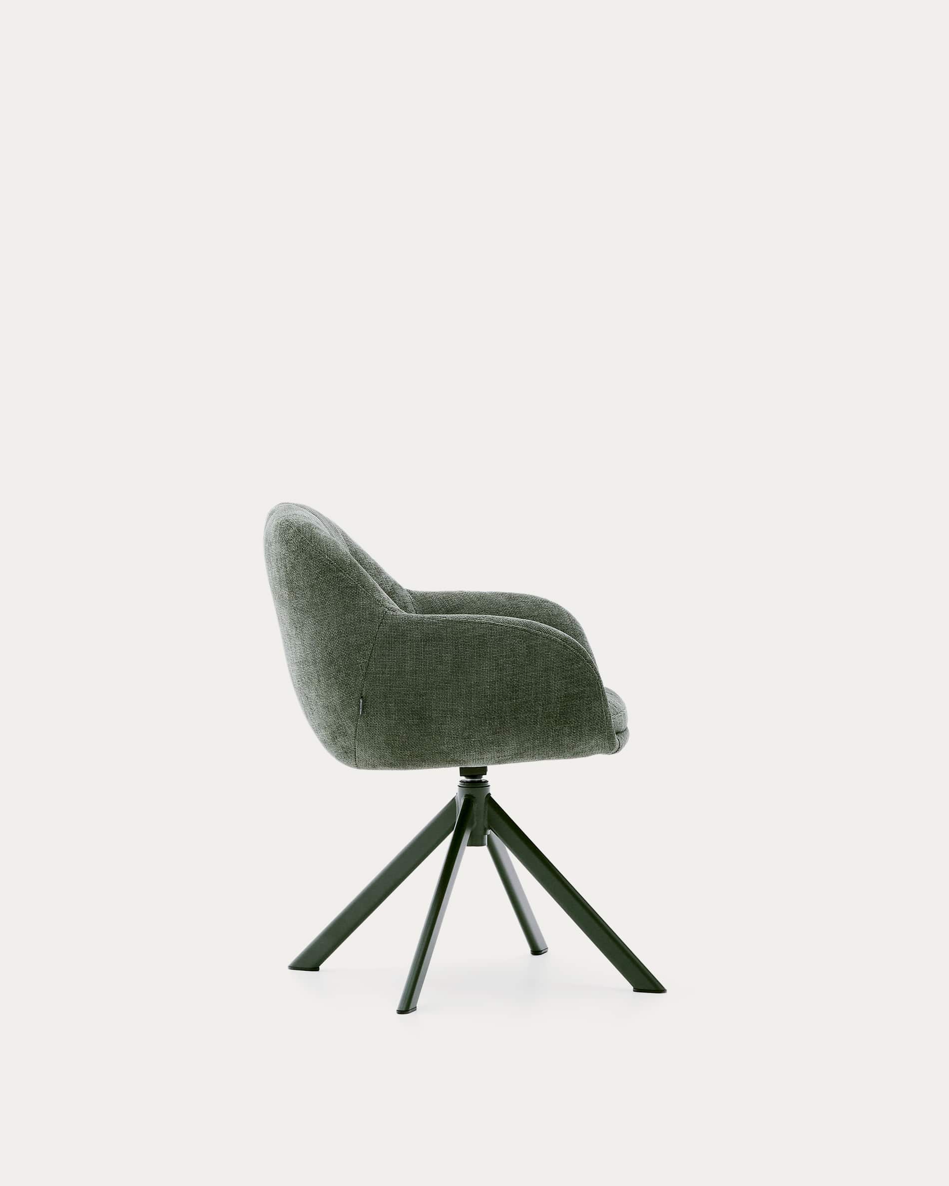 Dorina swivel chair in green chenille and steel legs in a green finish