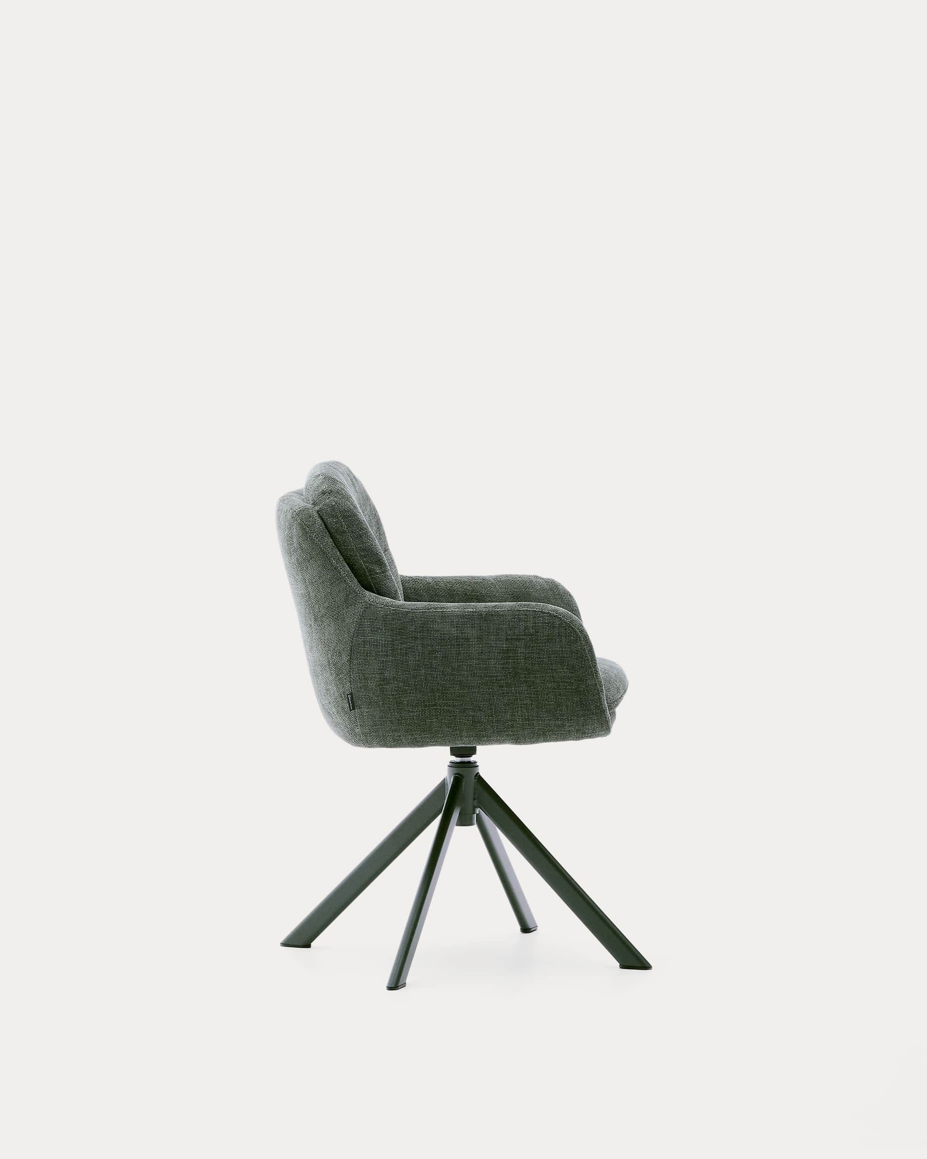 Lexa swivel chair in green chenille and steel legs in a green finish