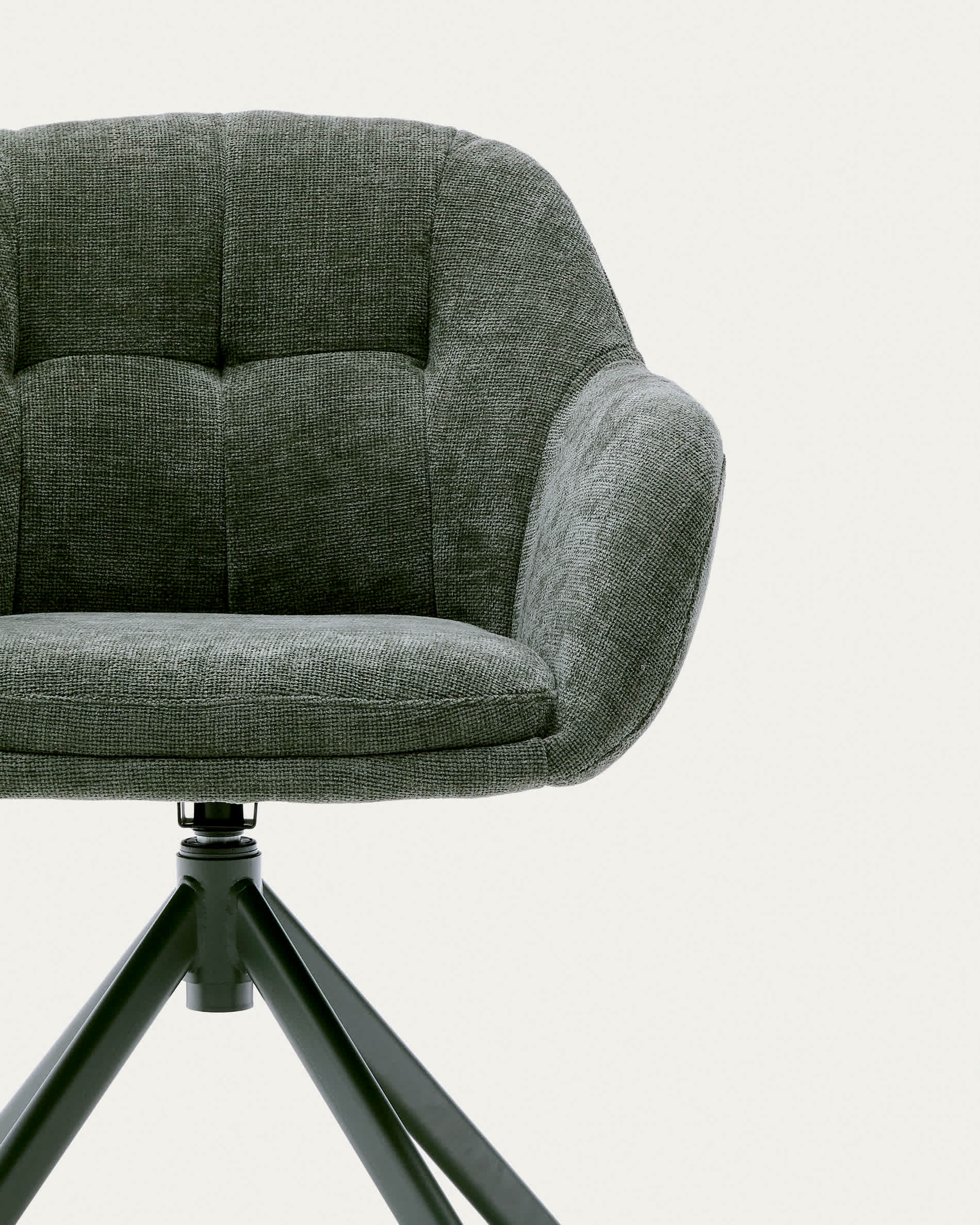 Dorina swivel chair in green chenille and steel legs in a green finish