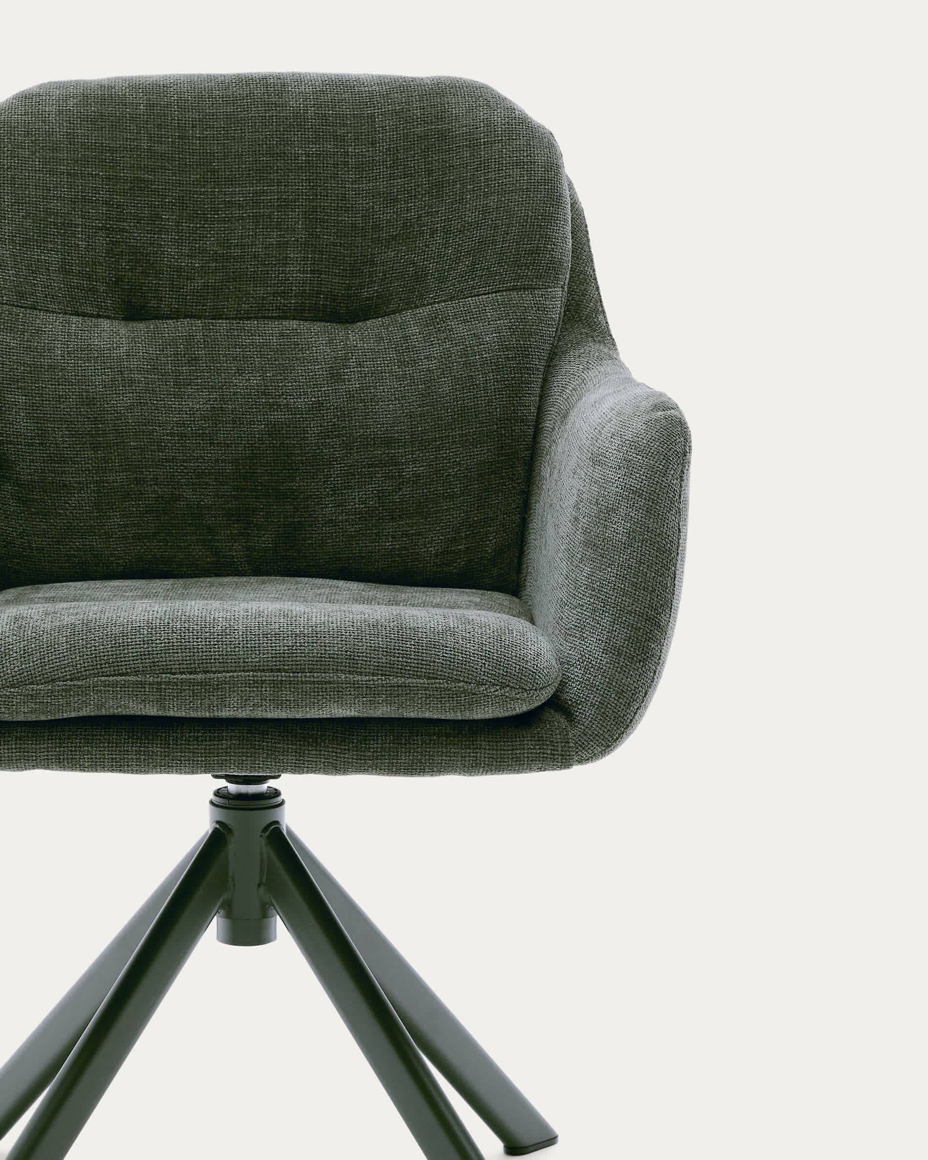 Lexa swivel chair in green chenille and steel legs in a green finish