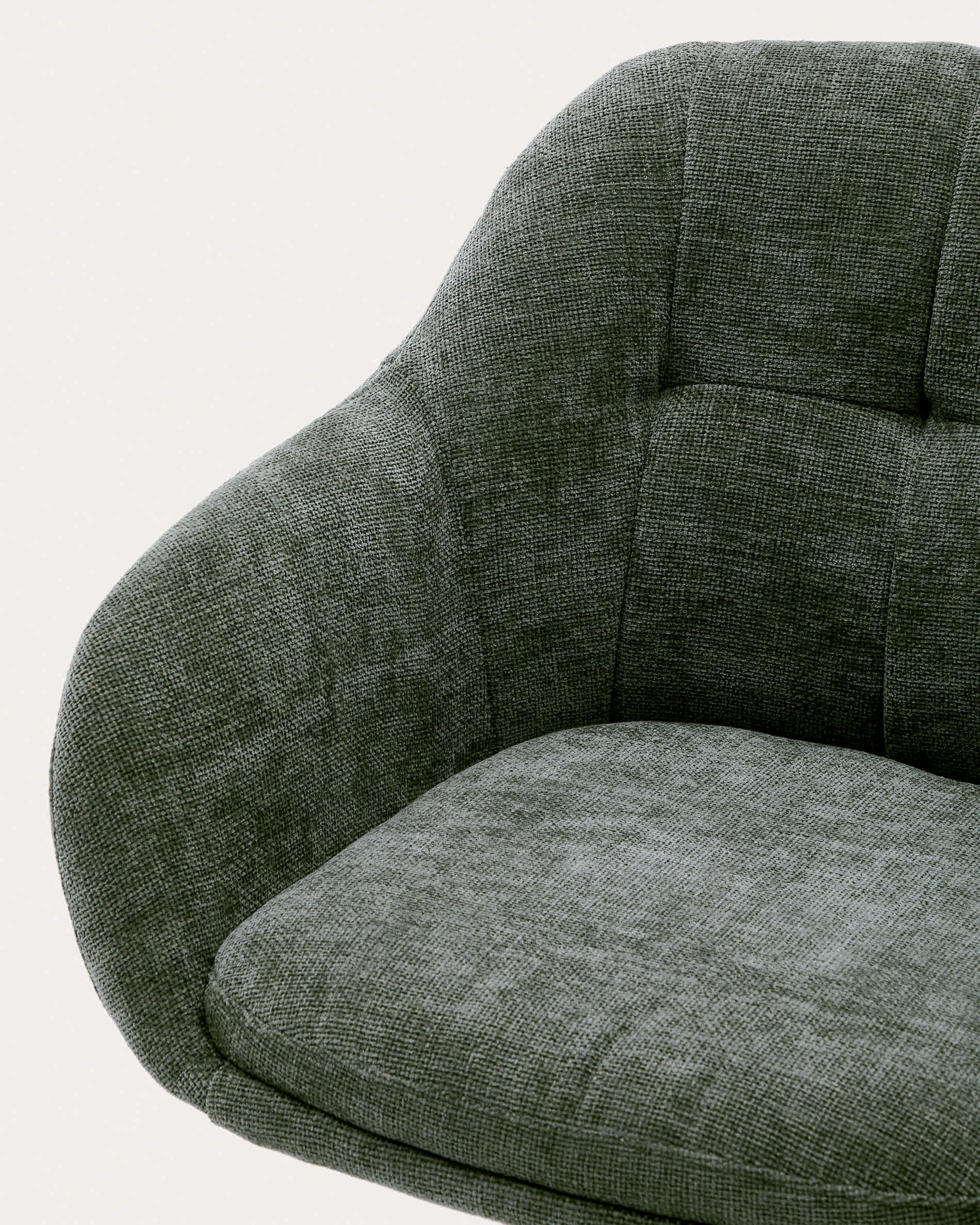 Dorina swivel chair in green chenille and steel legs in a green finish