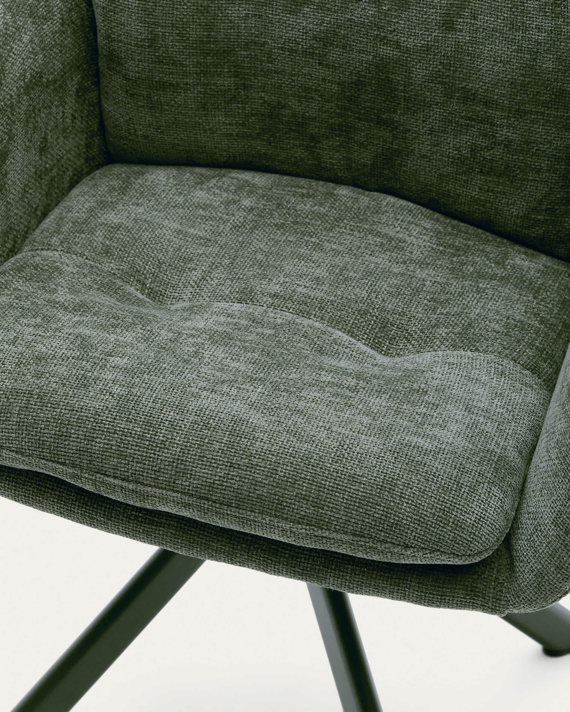 Lexa swivel chair in green chenille and steel legs in a green finish