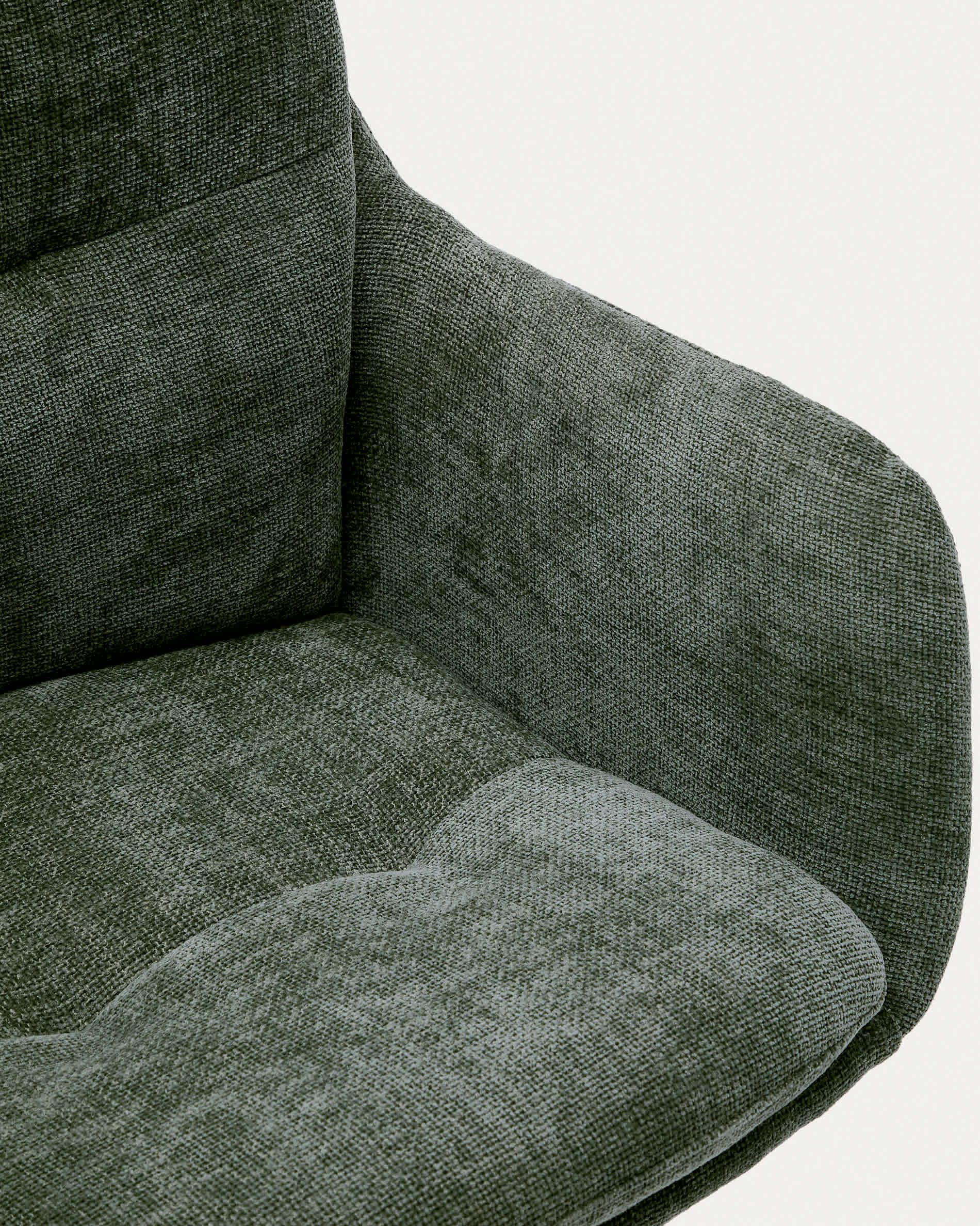 Lexa swivel chair in green chenille and steel legs in a green finish