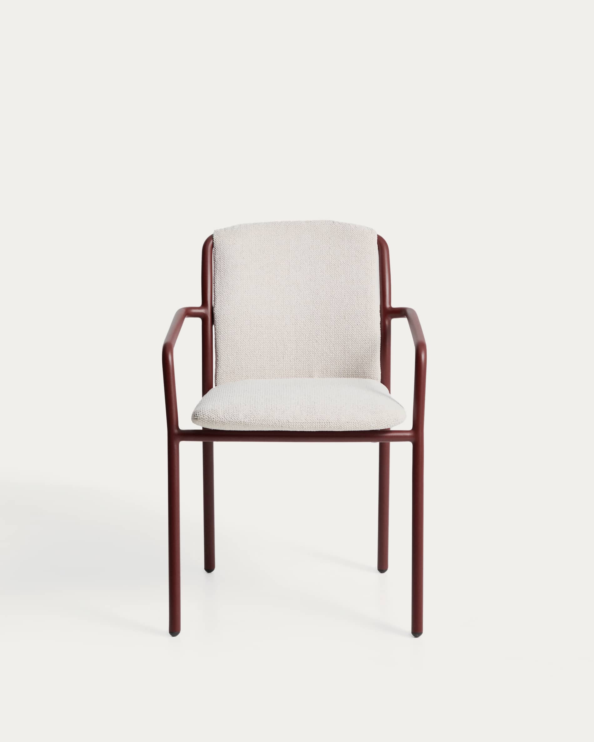Linosa stackable outdoor chair in burgundy aluminium with beige cushion