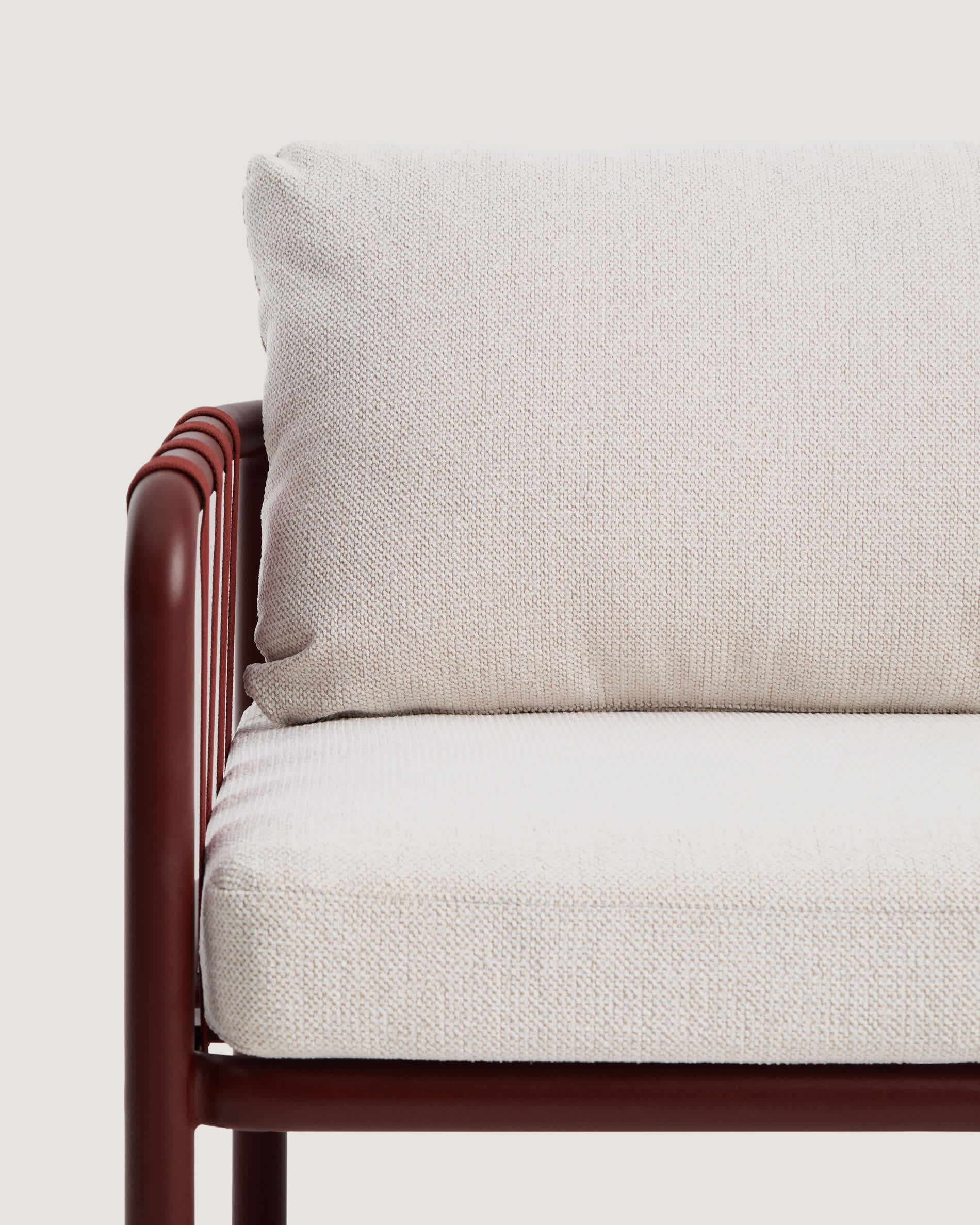 Omala set consisting of 2-seater sofa and 2 armchairs in burgundy rope cord and aluminium