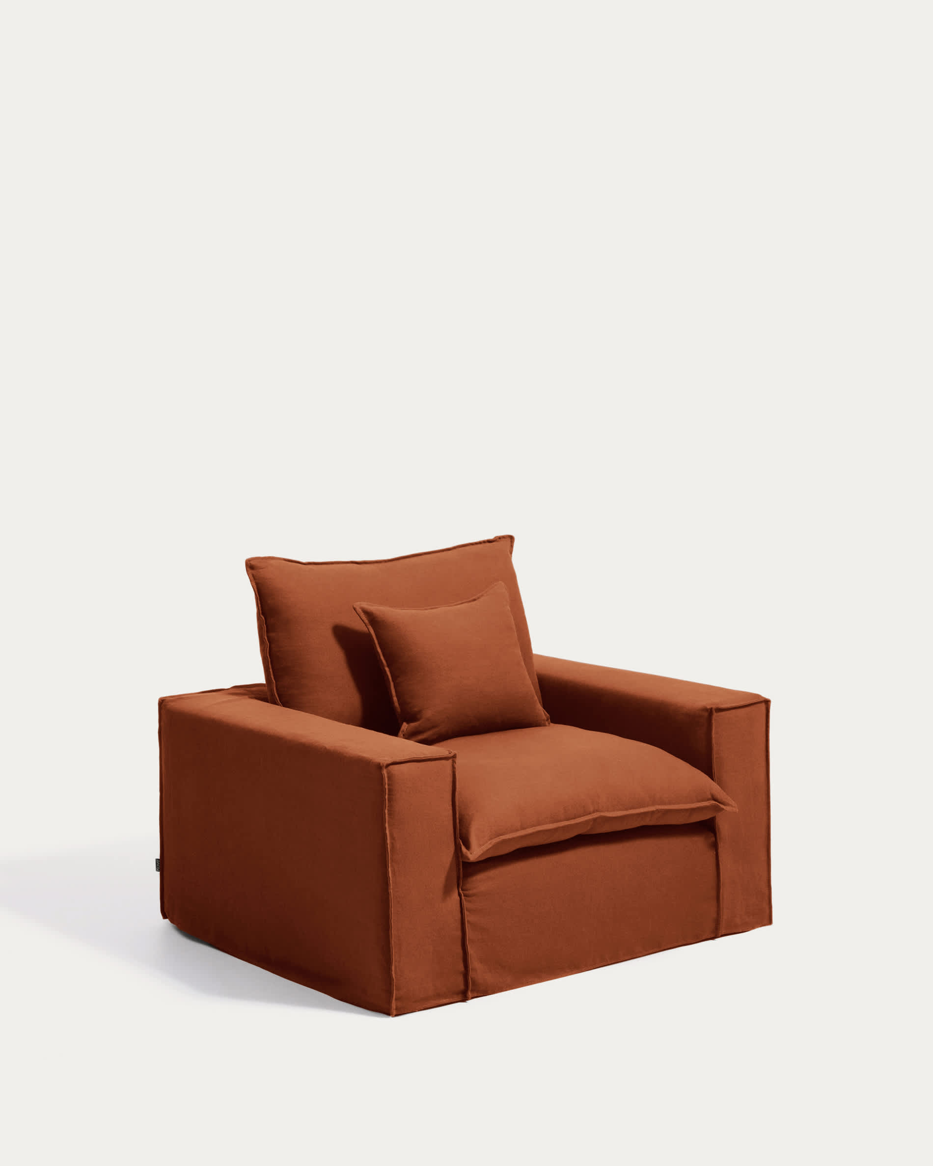 Anarela 100% terracotta linen armchair with removable cover 130cm FSC Mix Credit