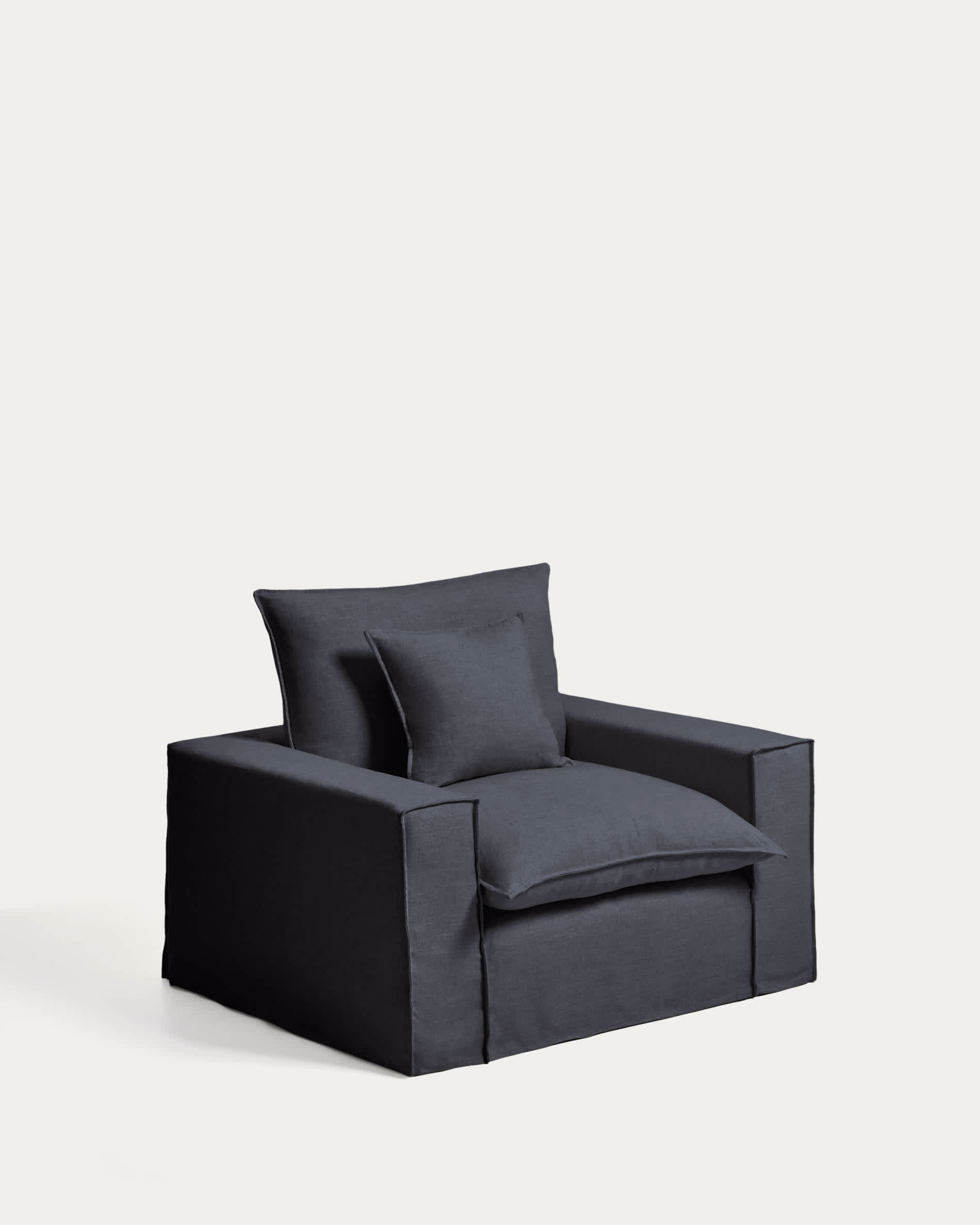 Anarela dark grey linen and viscose armchair with removable cover 130cm FSC Mix Credit