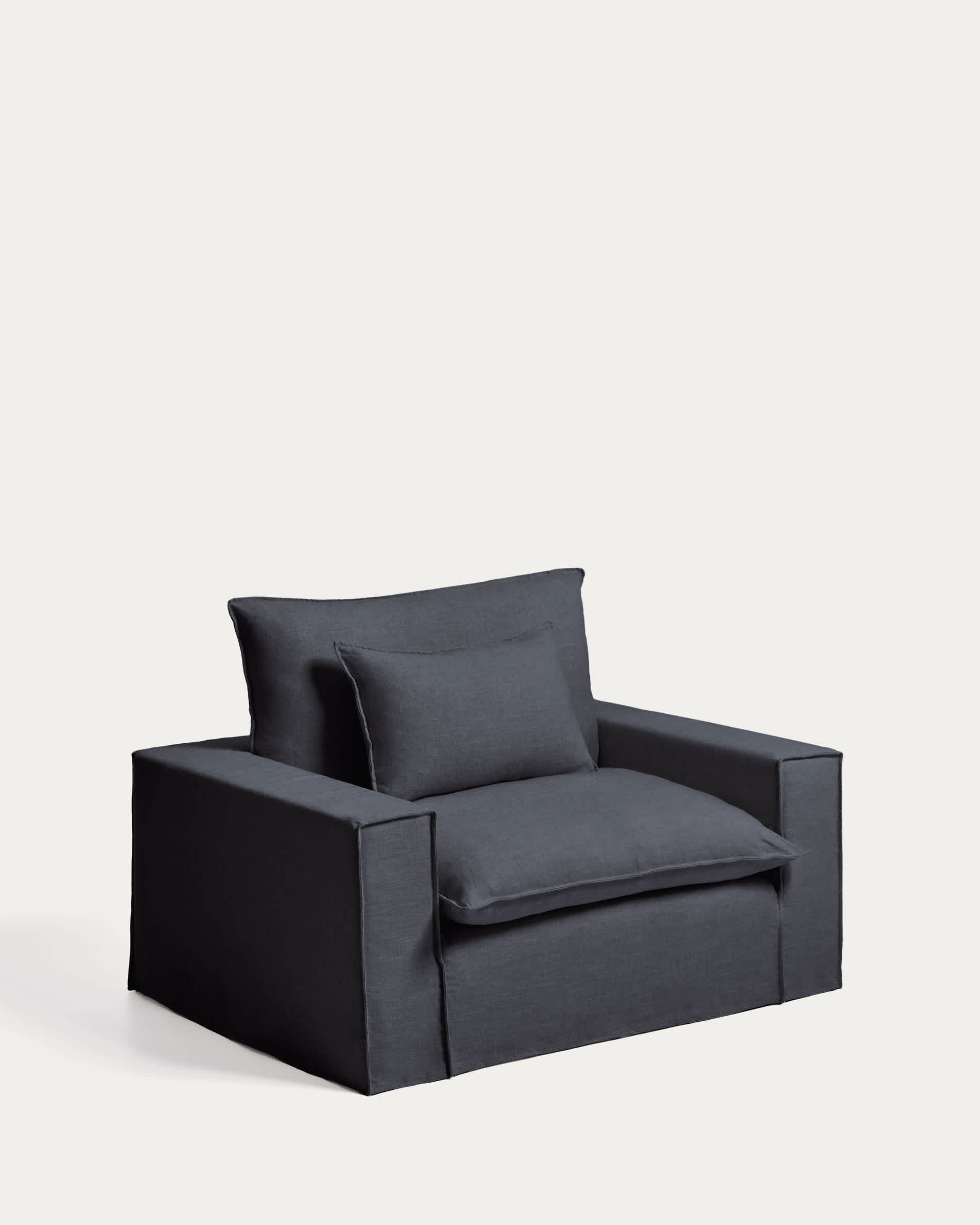 Anarela dark grey linen and viscose armchair with removable cover 150cm FSC Mix Credit
