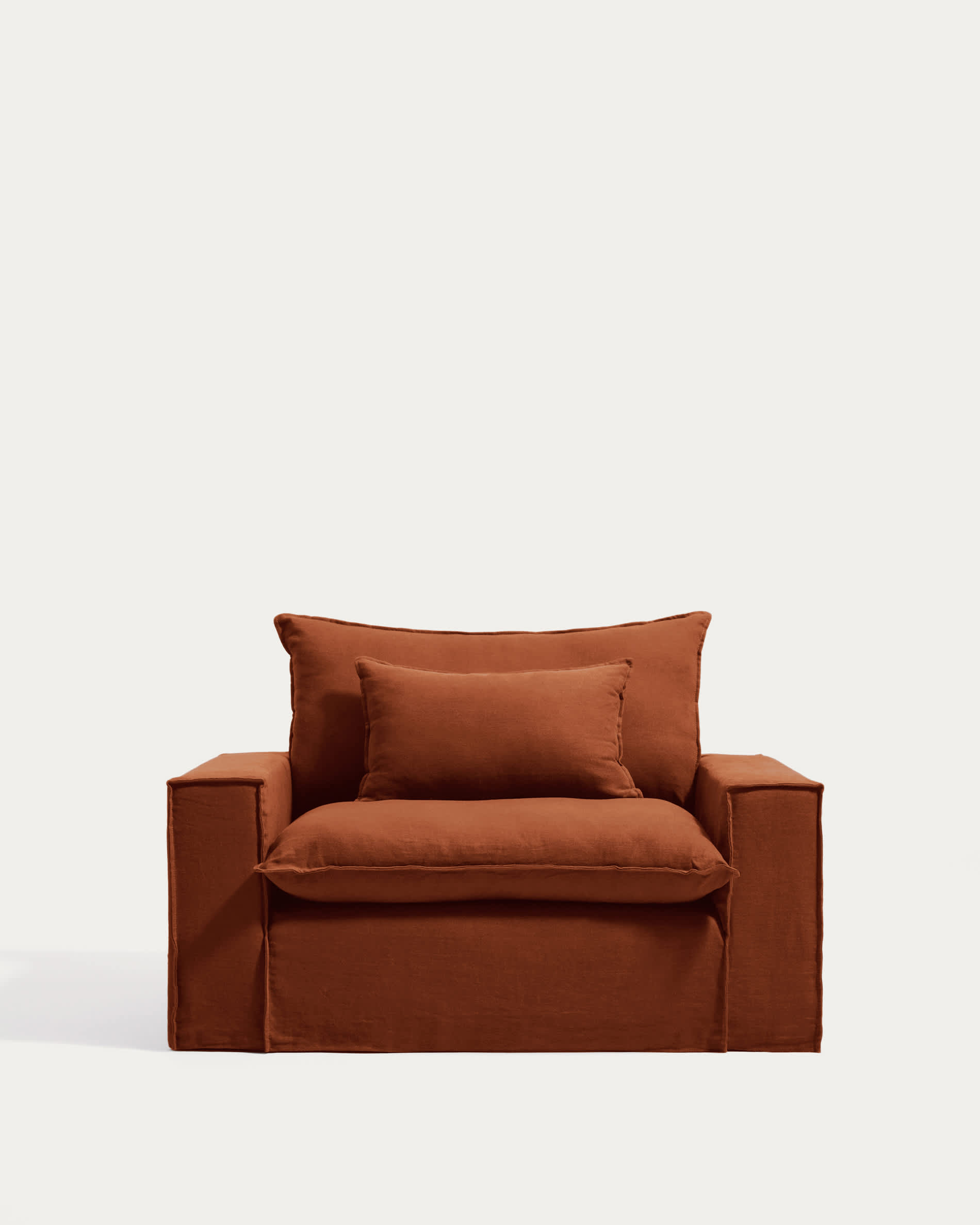 Anarela 100% terracotta linen armchair with removable cover 150cm FSC Mix Credit