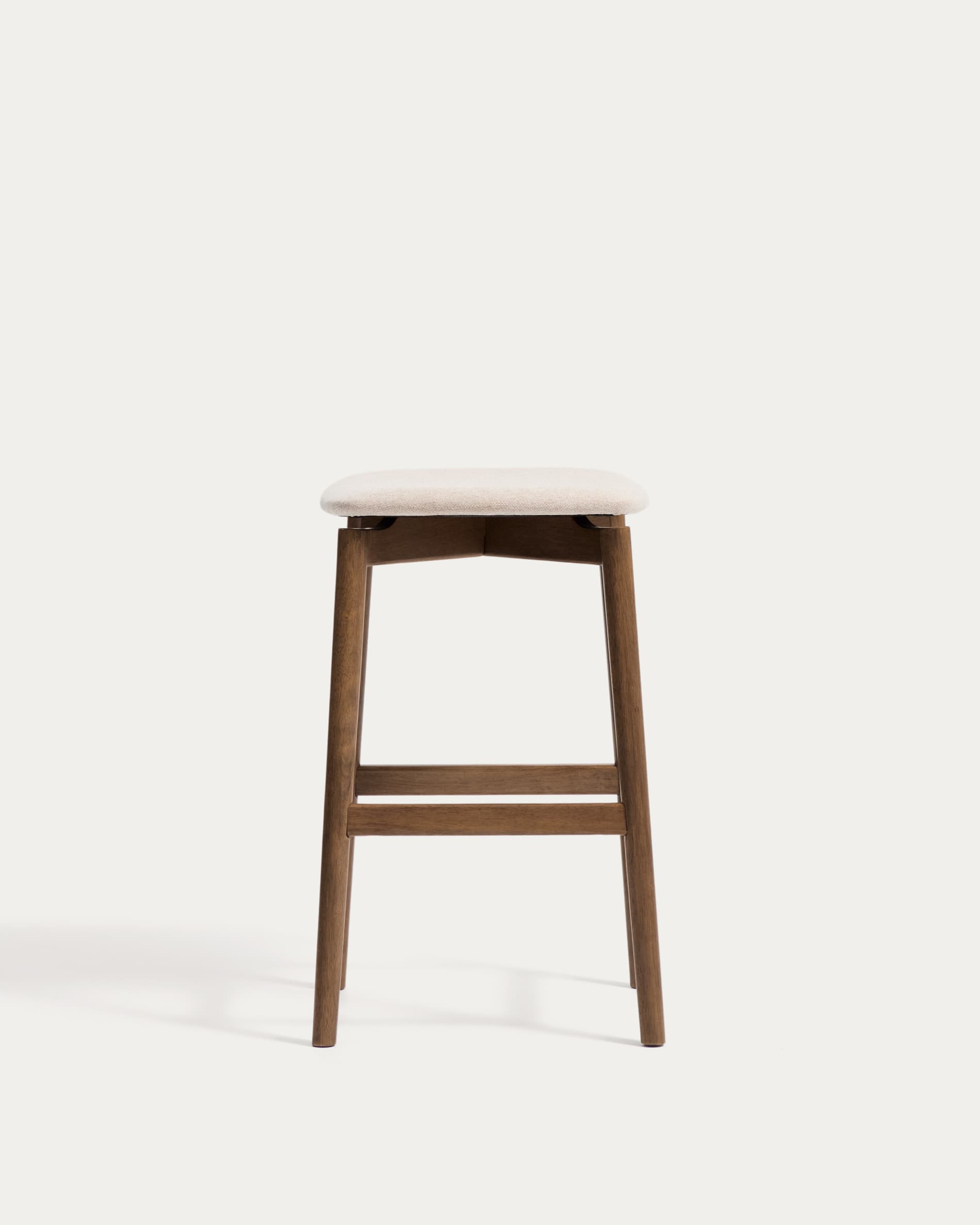 Evera stool in oak veneer with walnut finish and brown chenille 65cm