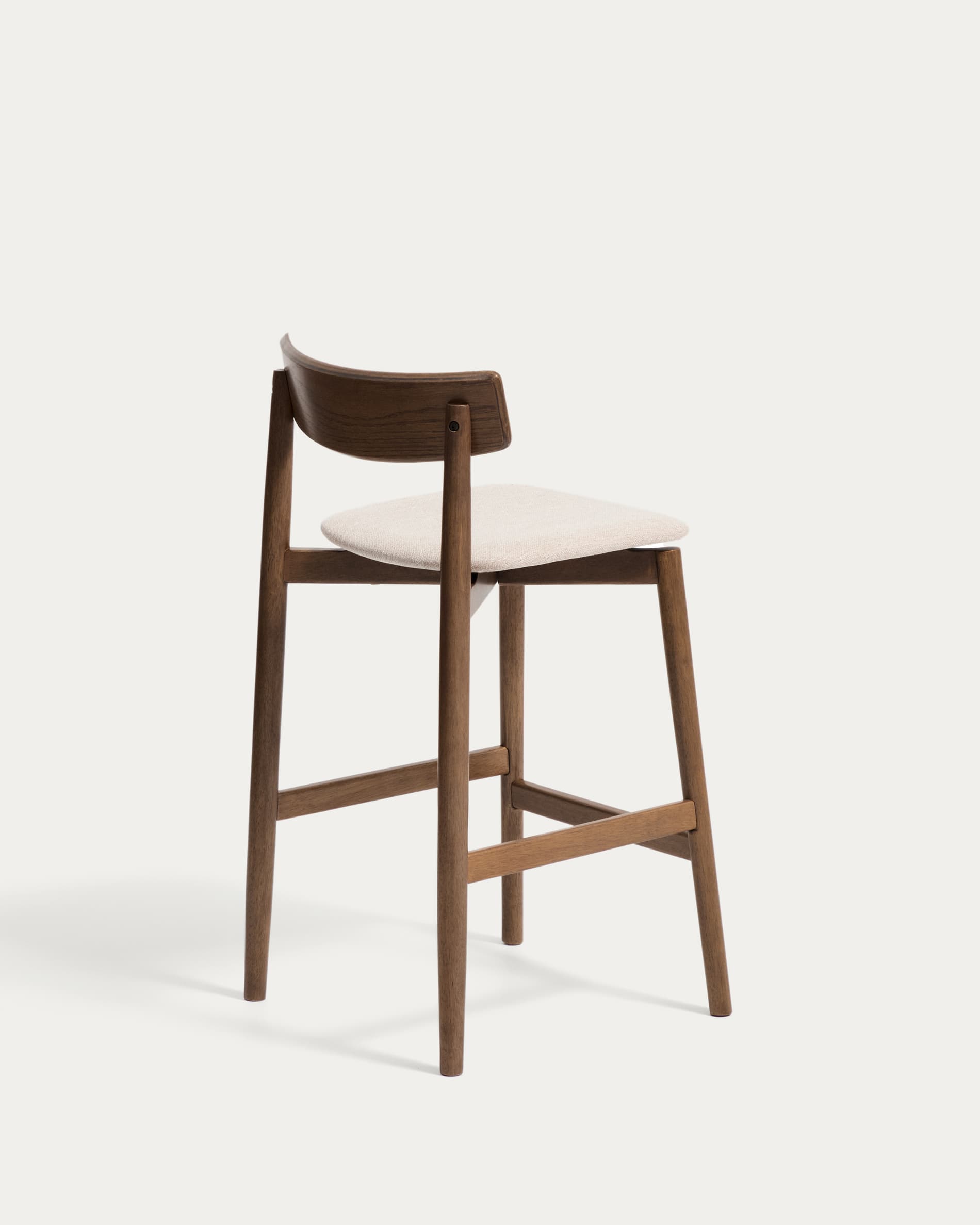 Evera stool with backrest in oak veneer with walnut finish and brown chenille 65cm
