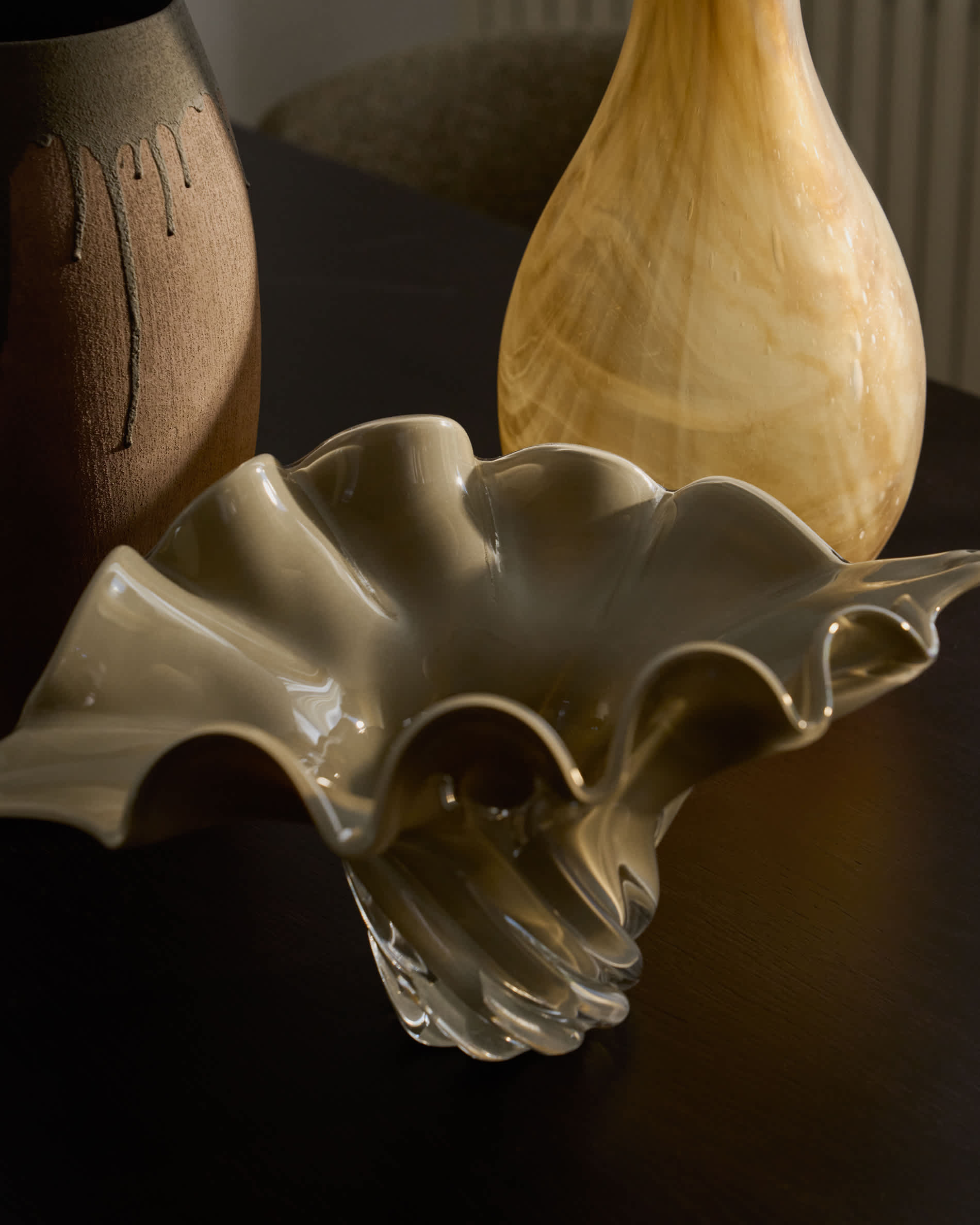 Lurea centrepiece in greyish green glass 57 x 37 cm