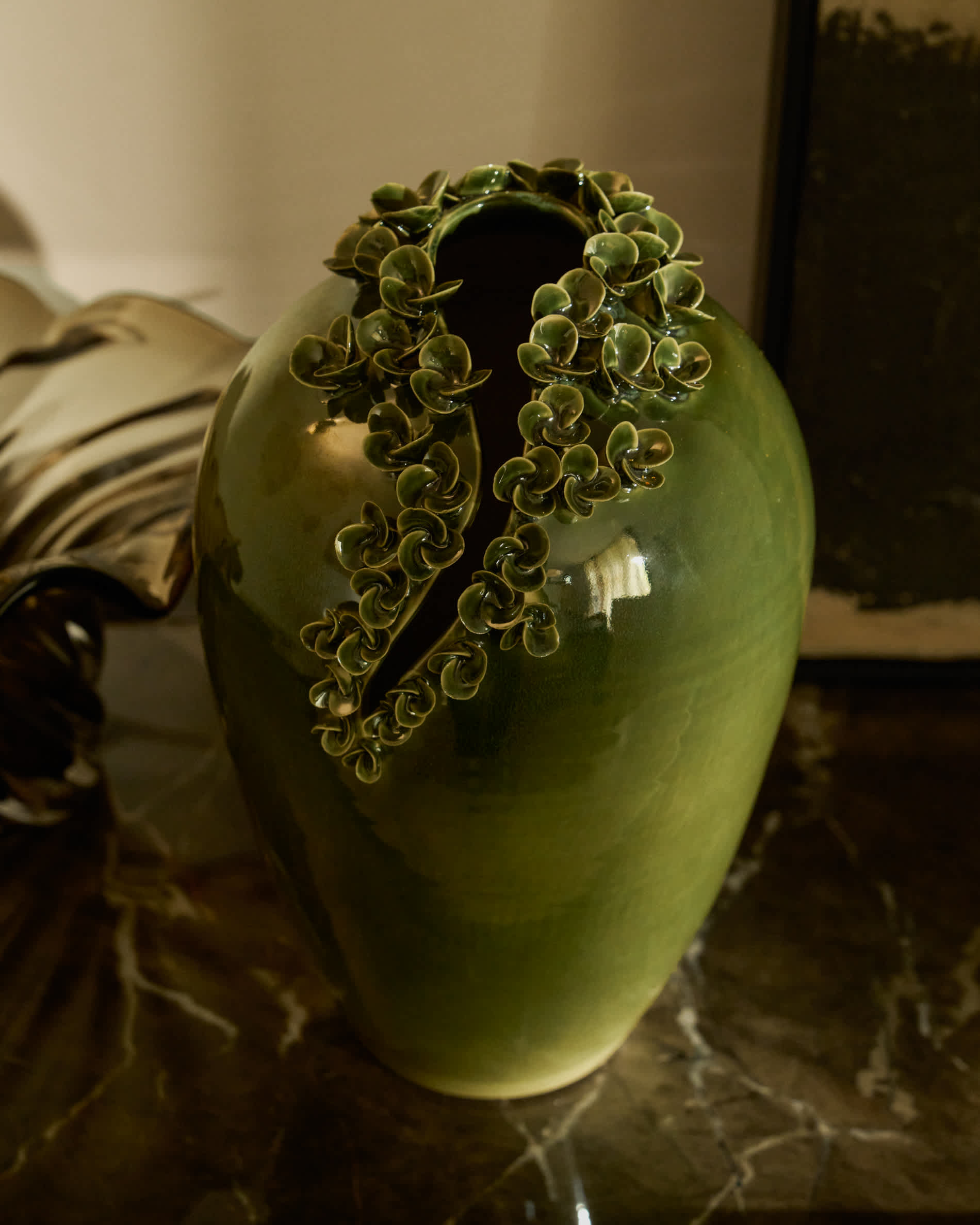 Ederia vase in olive green ceramic 33cm