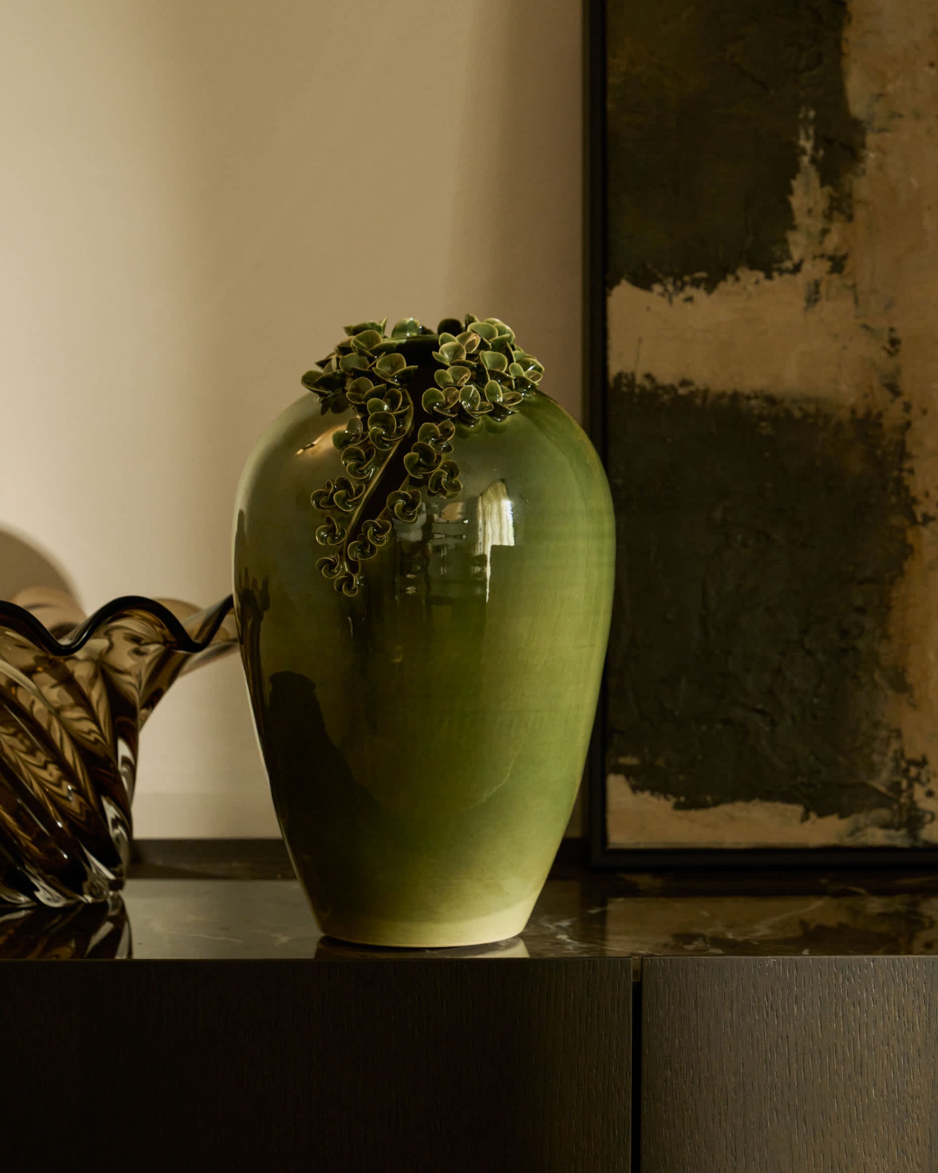 Ederia vase in olive green ceramic 33cm