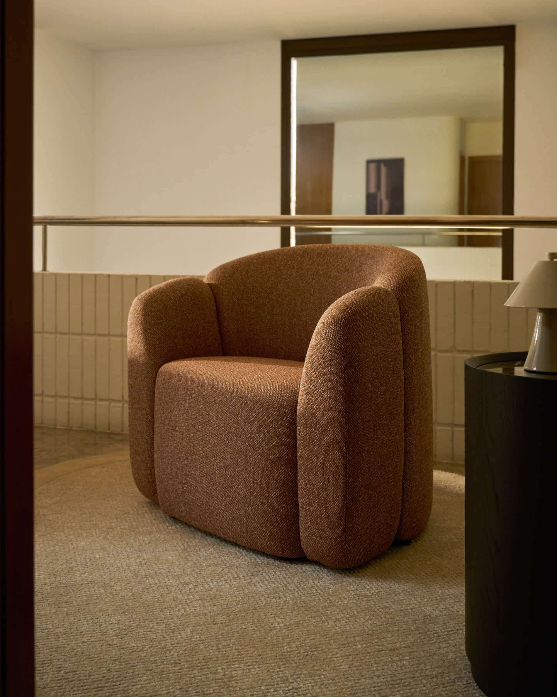 Corvena armchair in terracotta chenille FSC Mix Credit 85 cm