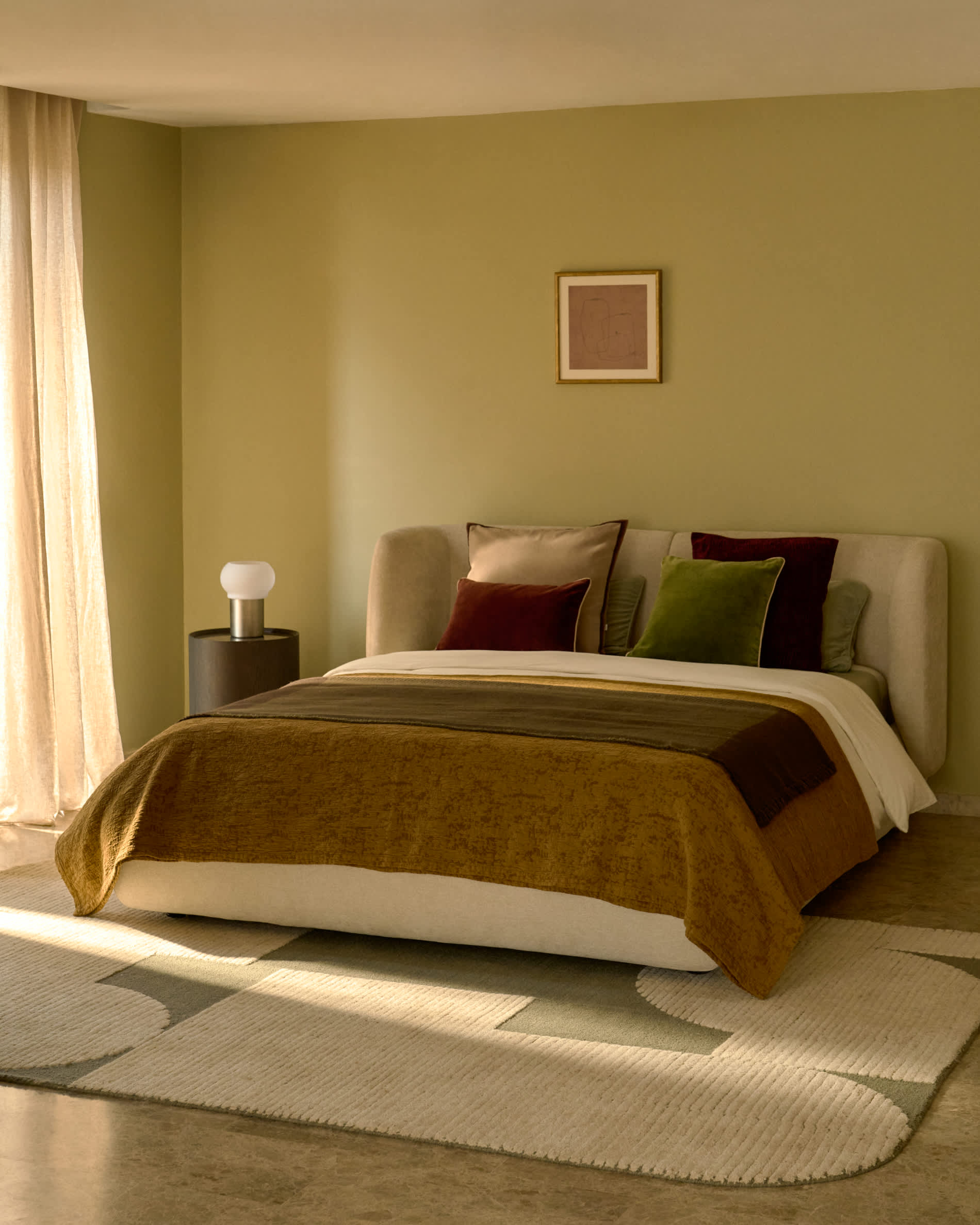 Nerla beige chenille bed with removable covers and folding storage base for 180 x 200 cm mattress