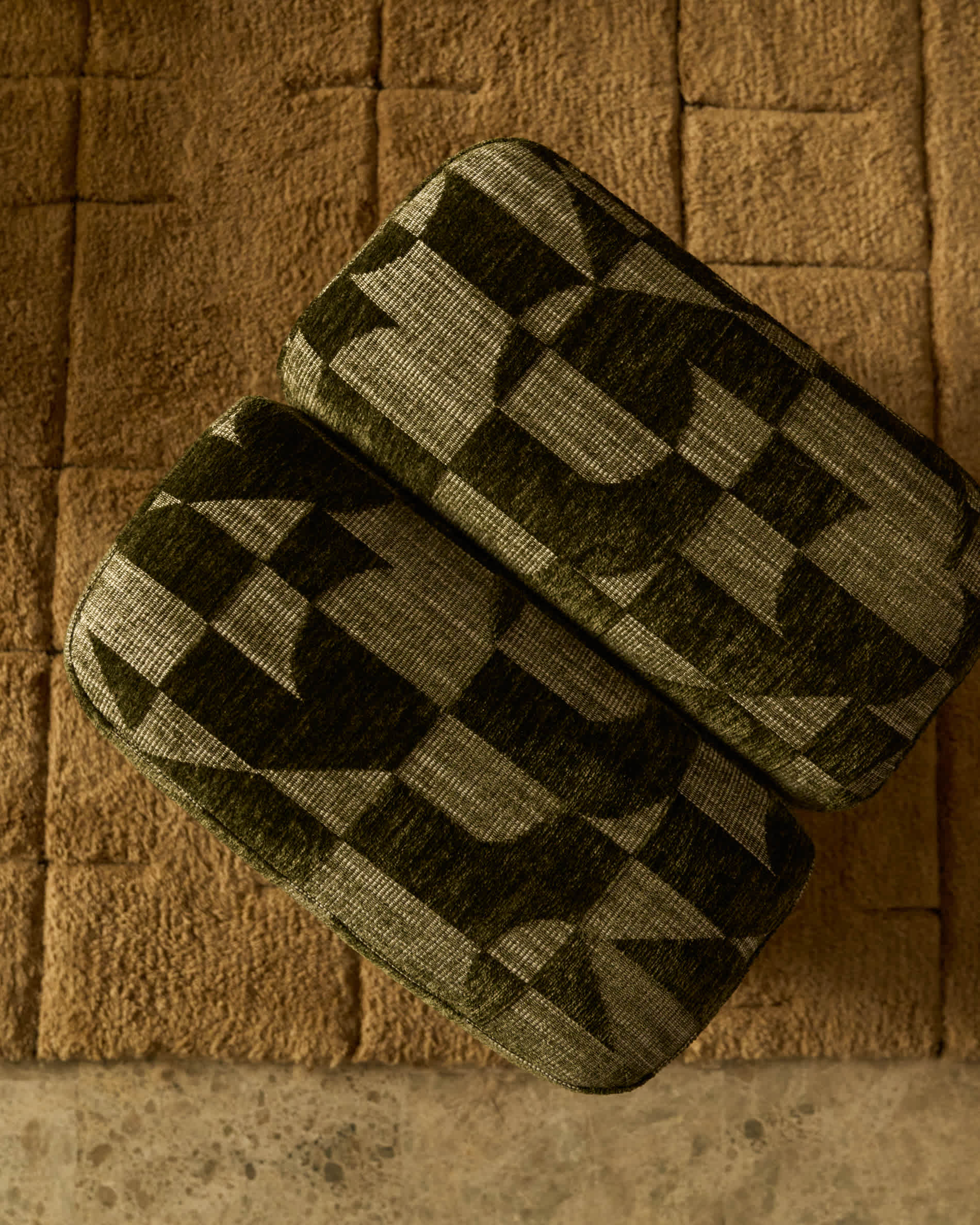 Nedilo square moss green geometric FSC Mix Credit jacquard footrest