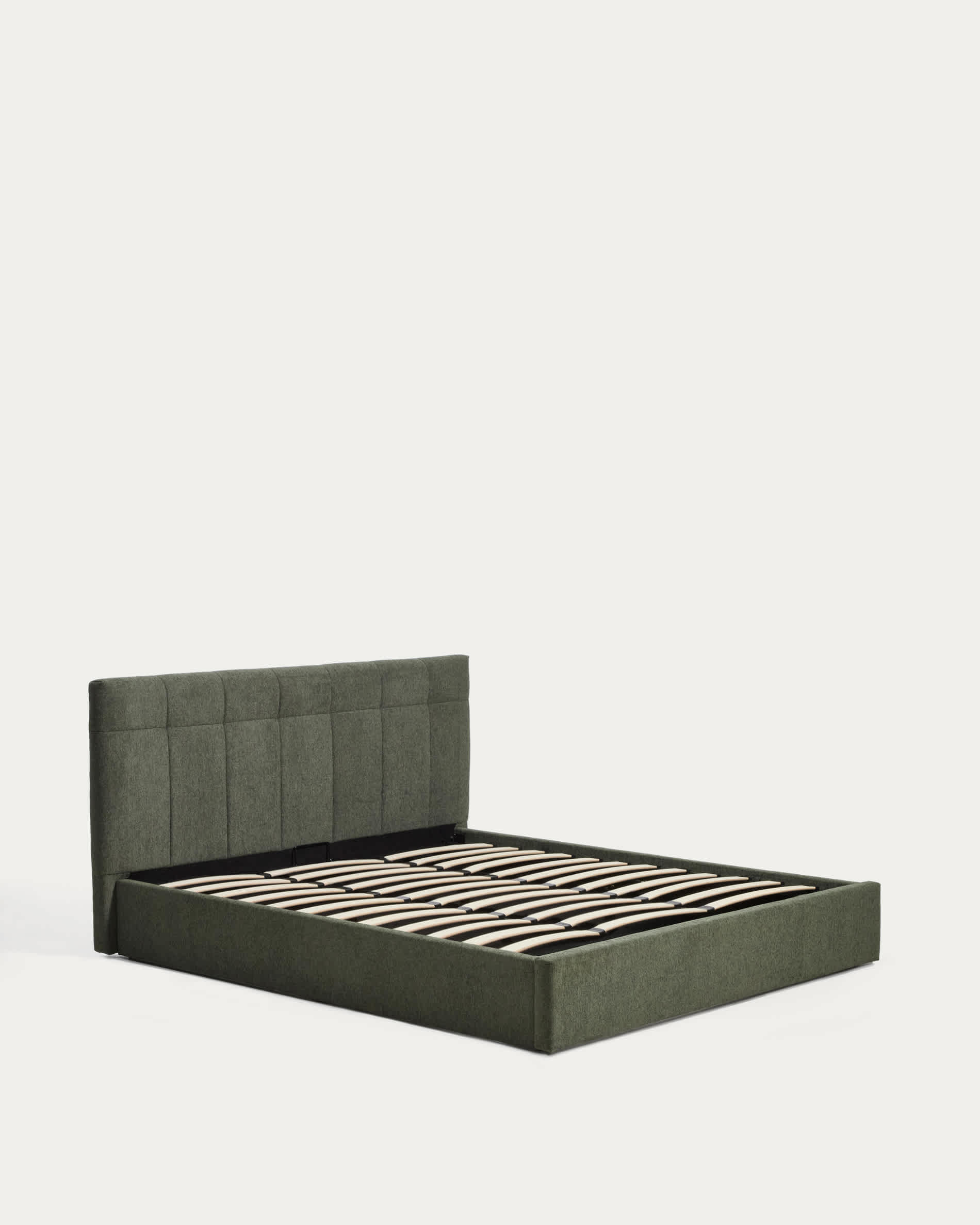 Darnela moss green chenille bed with folding storage base for 180 x 200cm mattress
