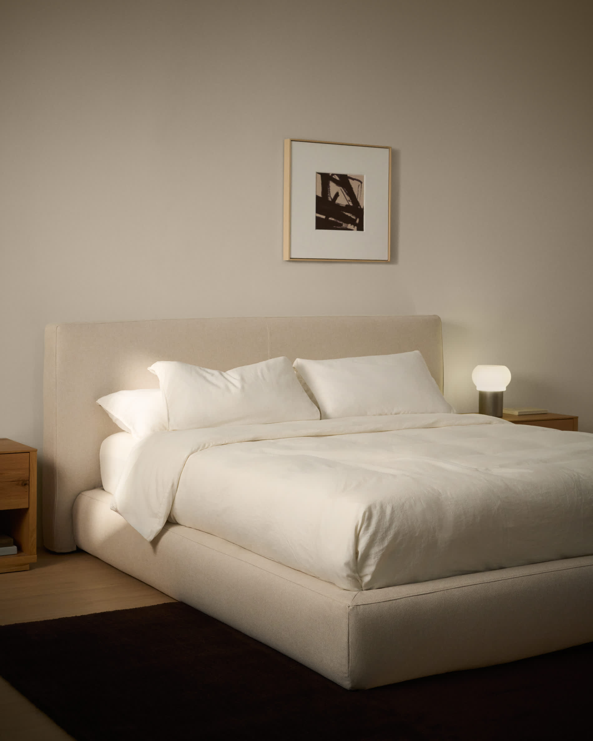 Blok ecru bed with removable covers and folding storage base for mattress 180 x 200cm FSC Mix Credit
