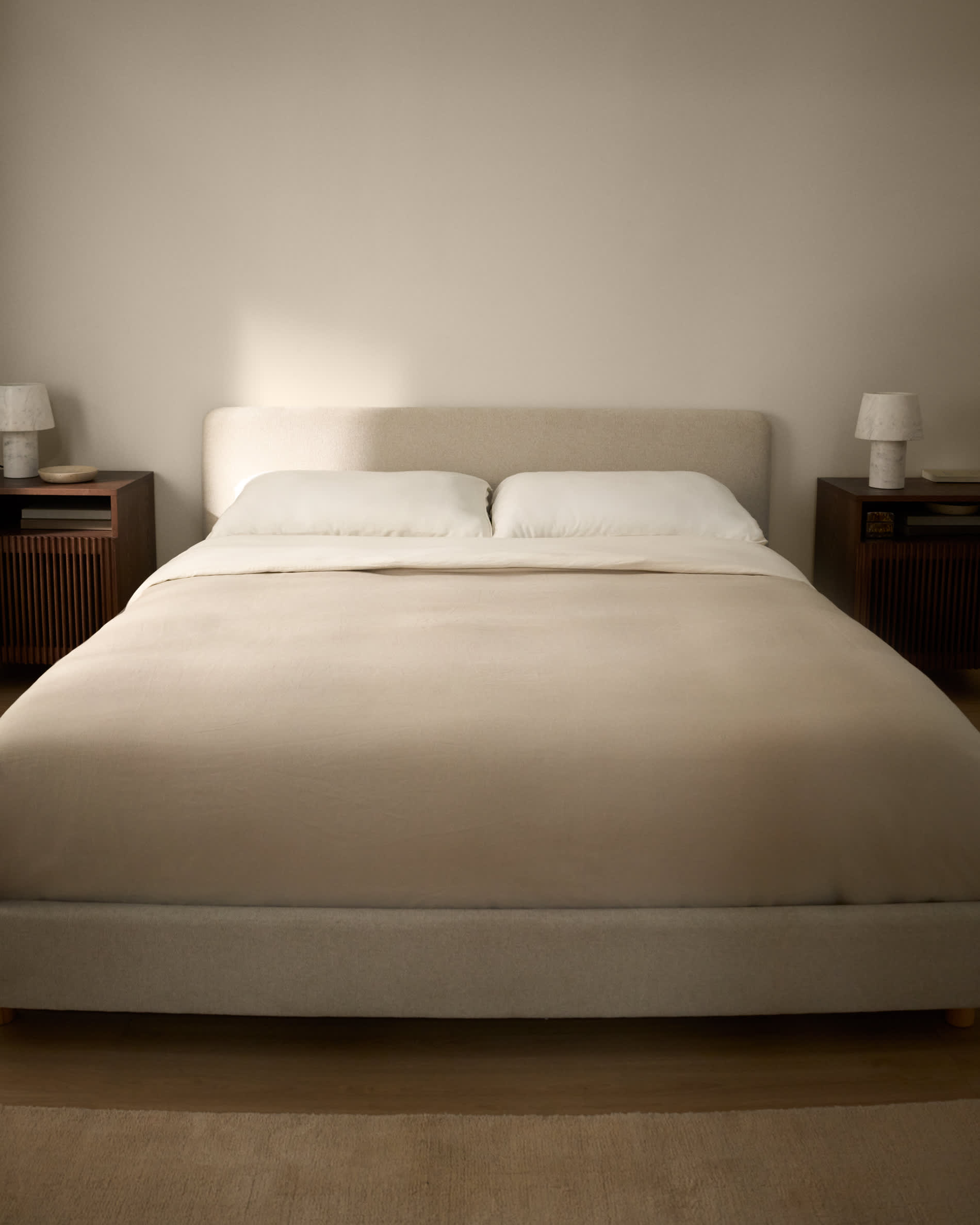 Selven beige chenille bed for 150 x 200cm mattress