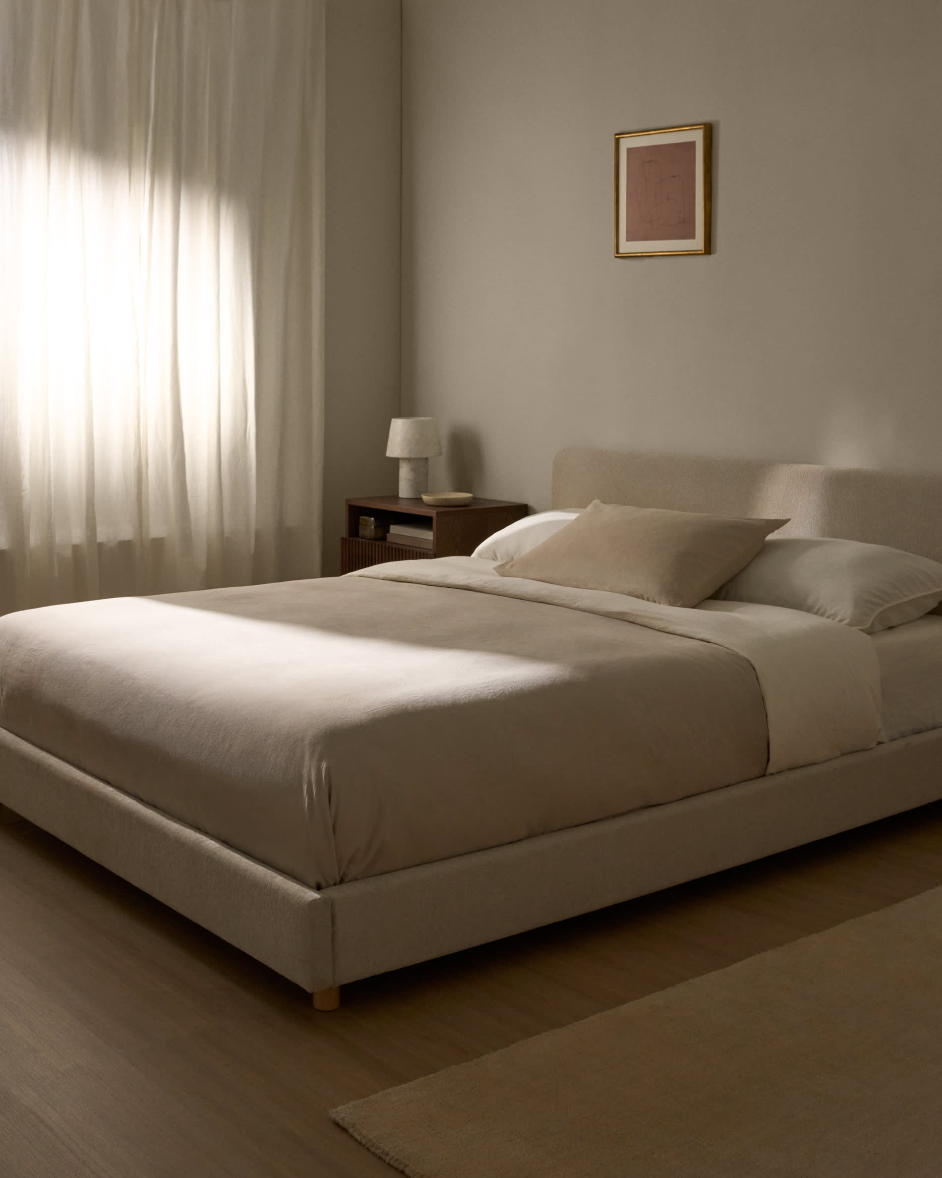 Selven beige chenille bed for 150 x 200cm mattress