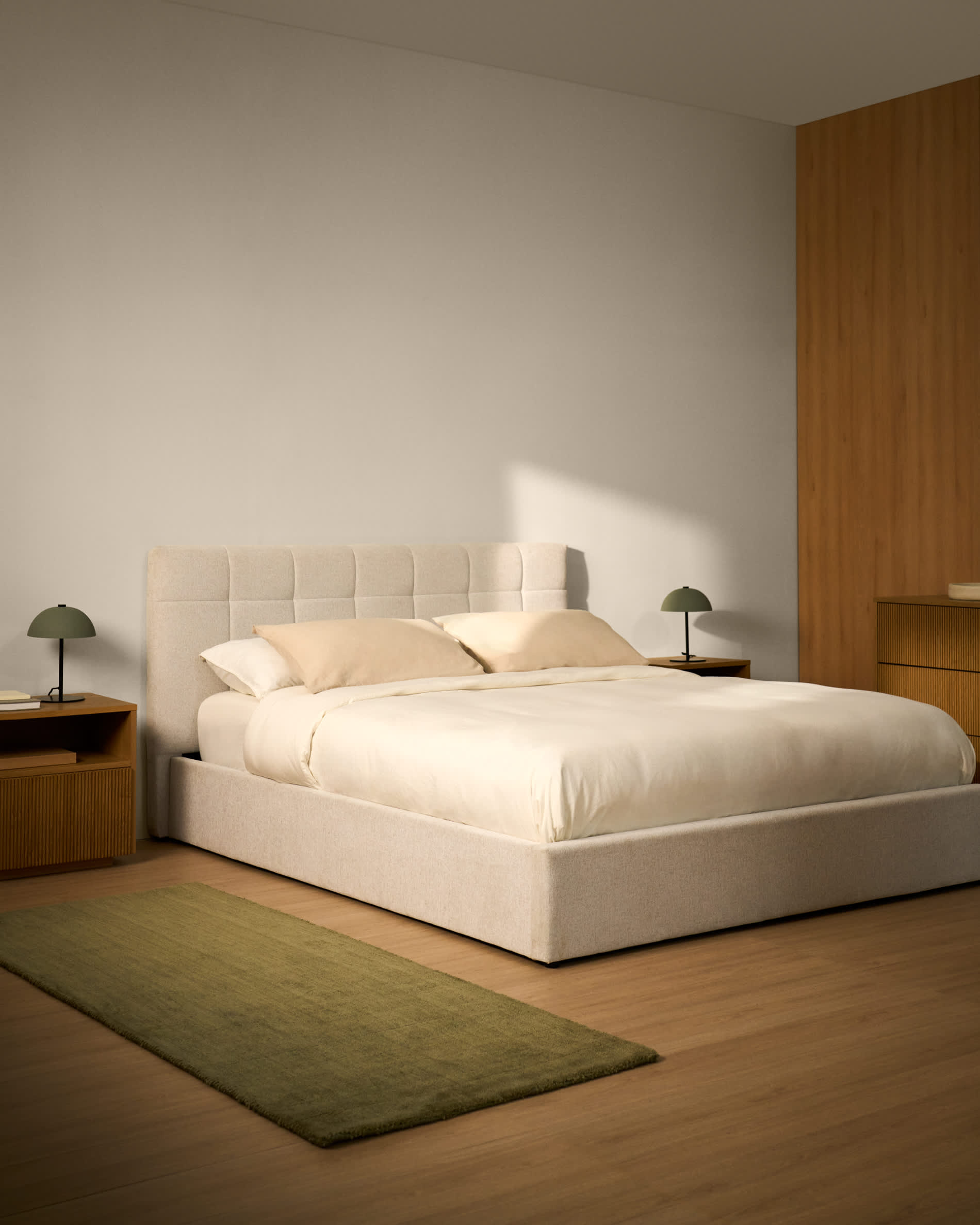 Darnela ecru chenille bed with folding storage base for 180 x 200cm mattress