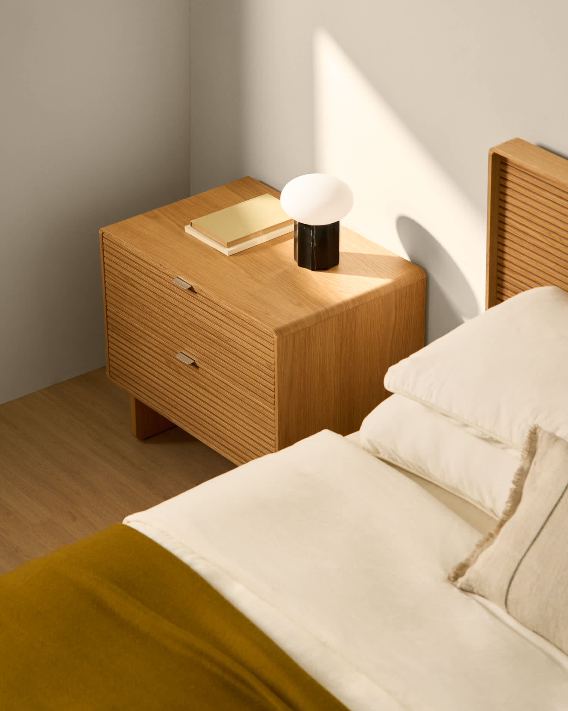 Norlen 2-drawer bedside table in oak veneer with natural finish FSC Mix Credit 60 x 52 cm