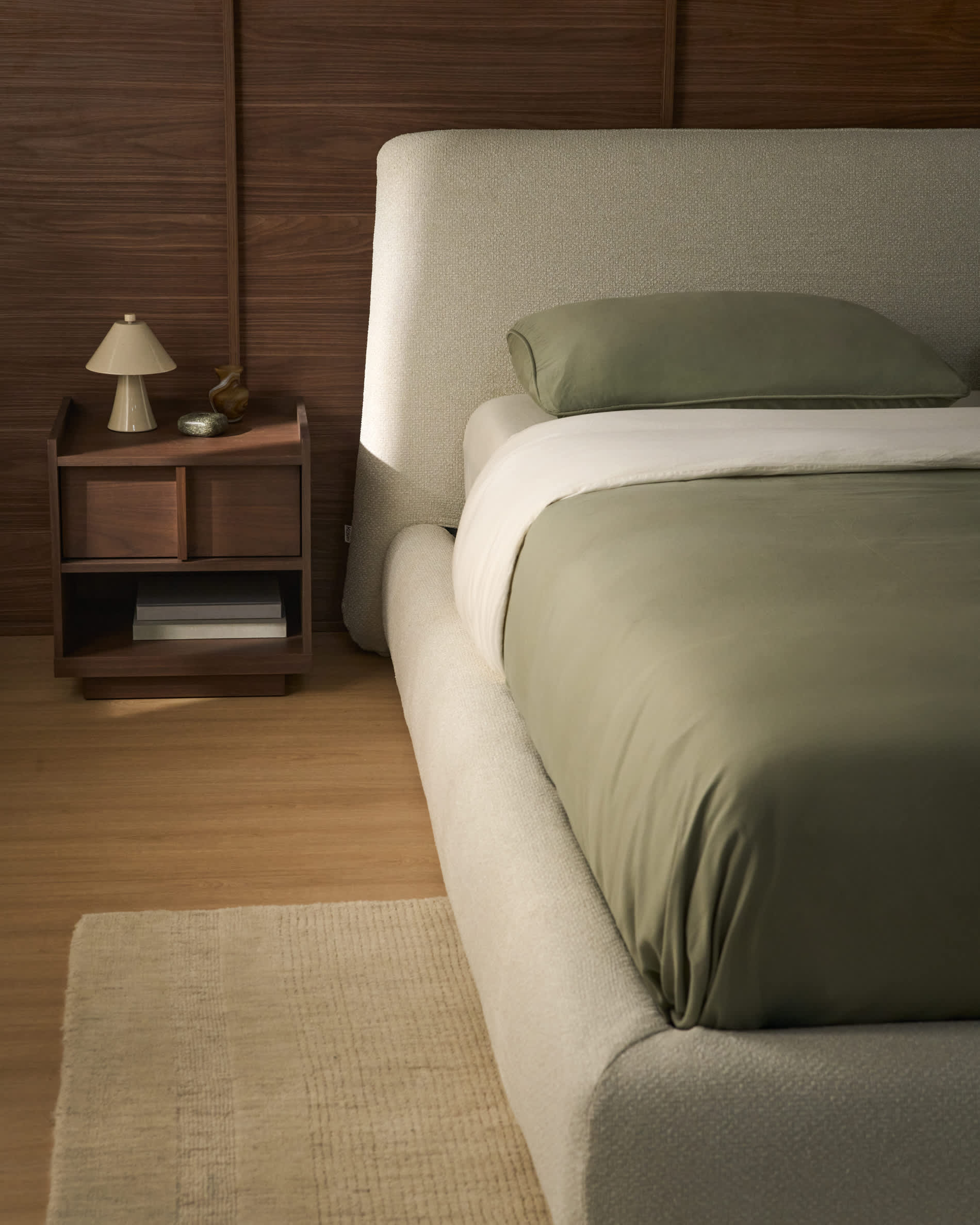 Martina bed with removable covers and folding storage base in ecru chenille for mattress 90 x 200cm