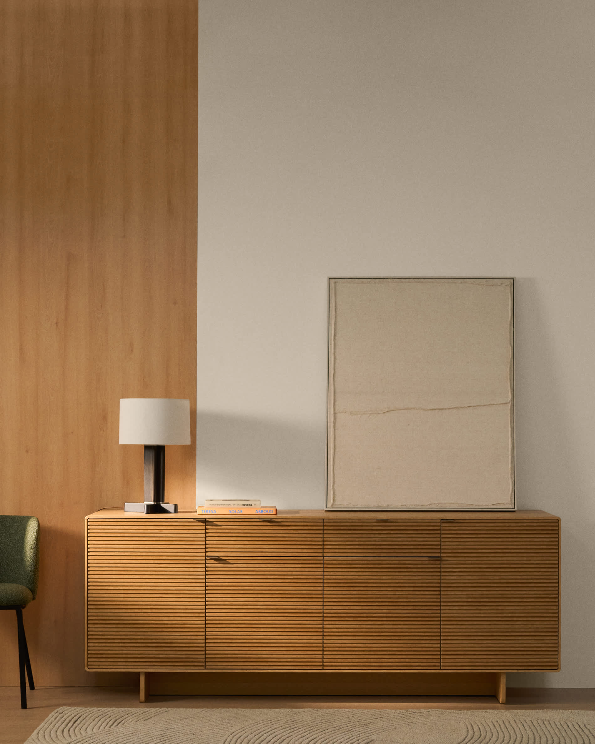 Norlen sideboard with 4 doors and 2 drawers in oak veneer with natural finish FSC Mix Credit 194.5 x 78 cm