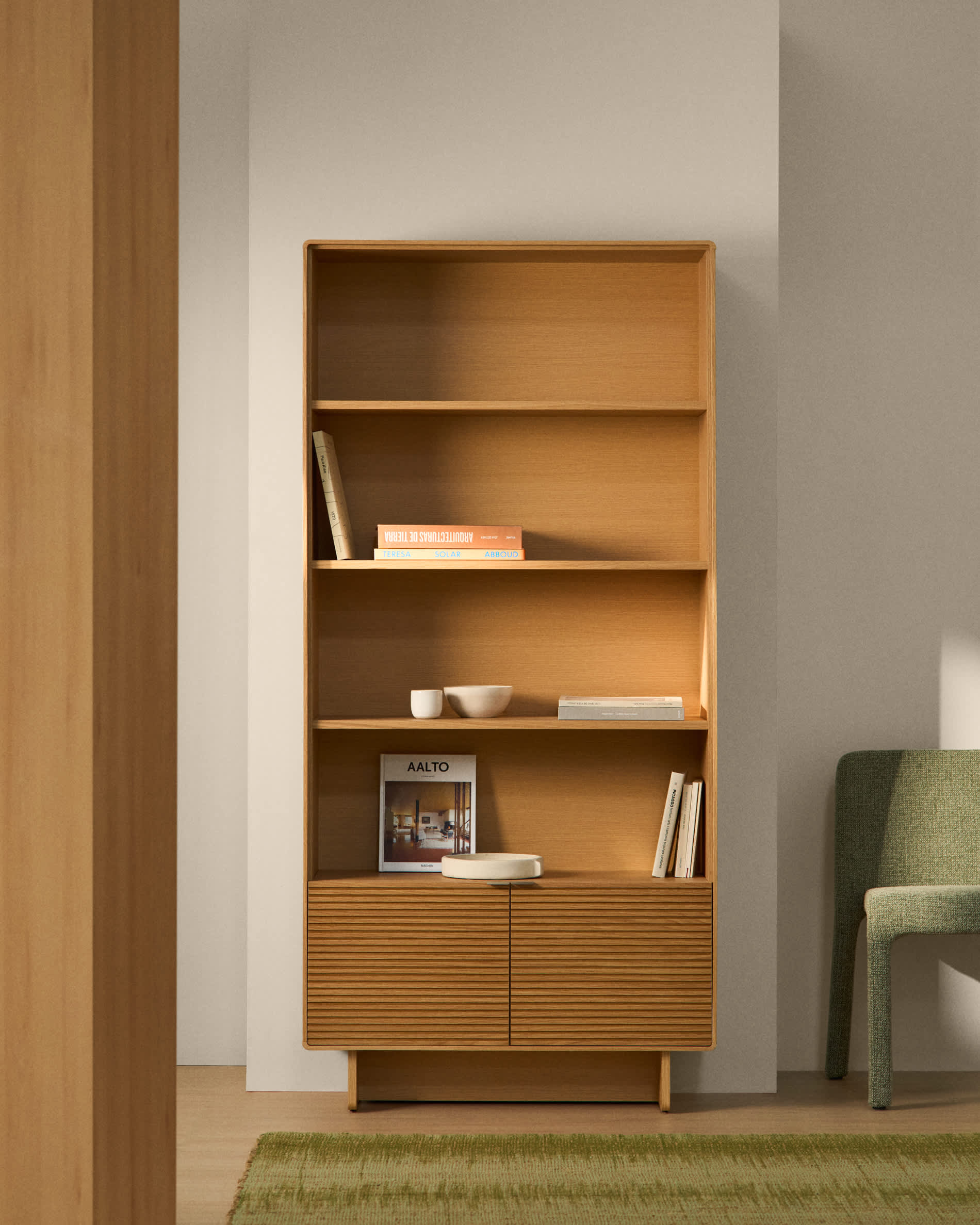 Norlen shelving unit in oak veneer with natural finish FSC Mix Credit 90 x 190 cm