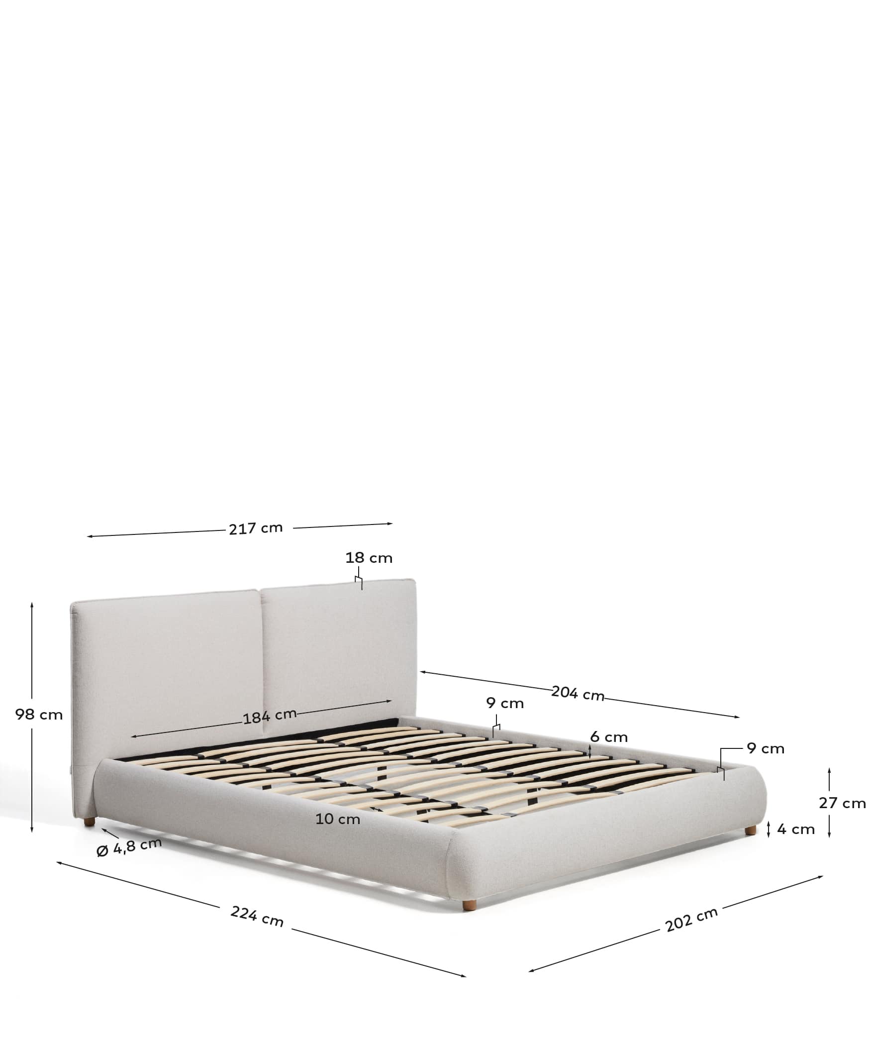 Elerio ecru chenille bed for 180 x 200cm mattress