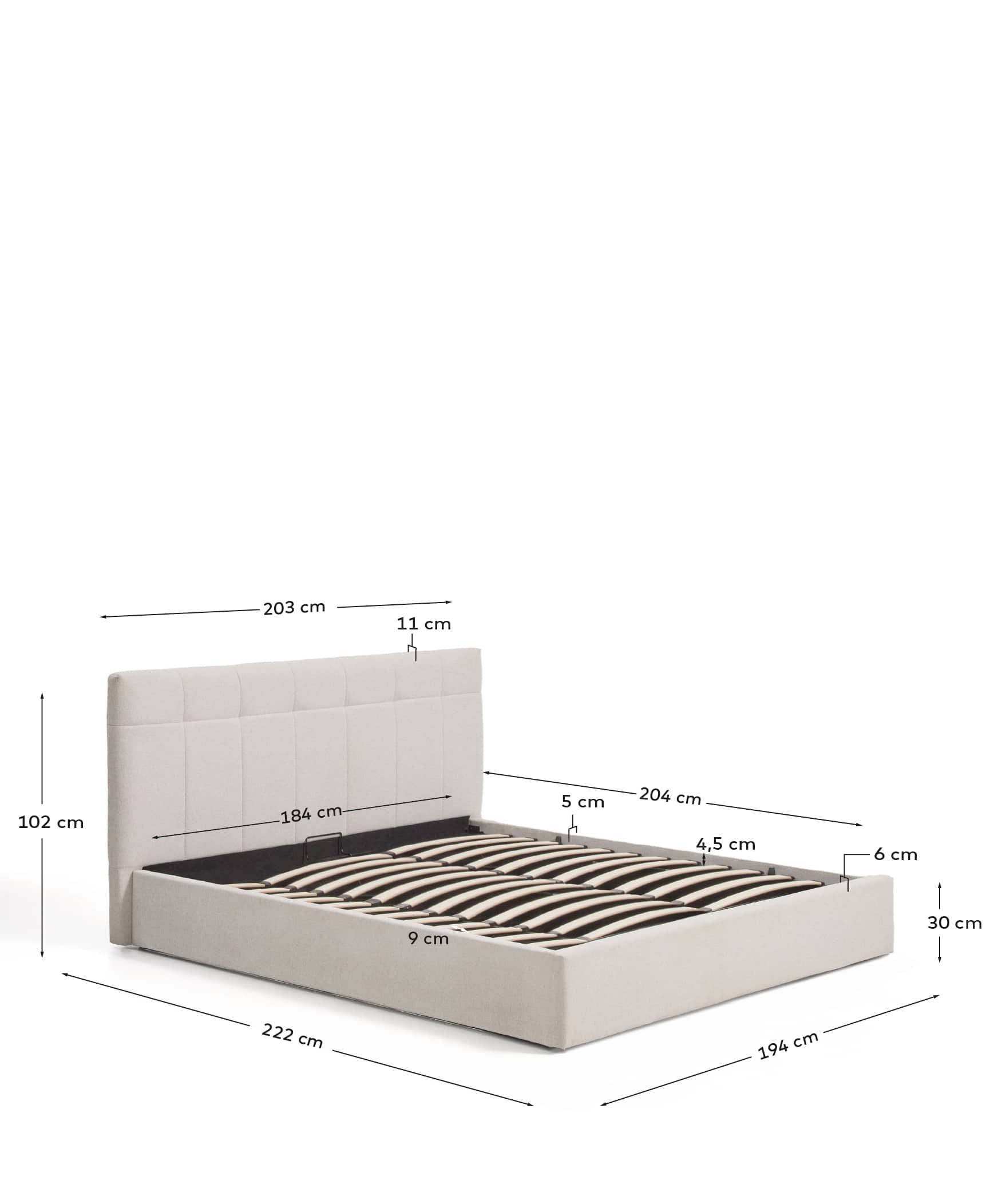 Darnela ecru chenille bed with folding storage base for 180 x 200cm mattress