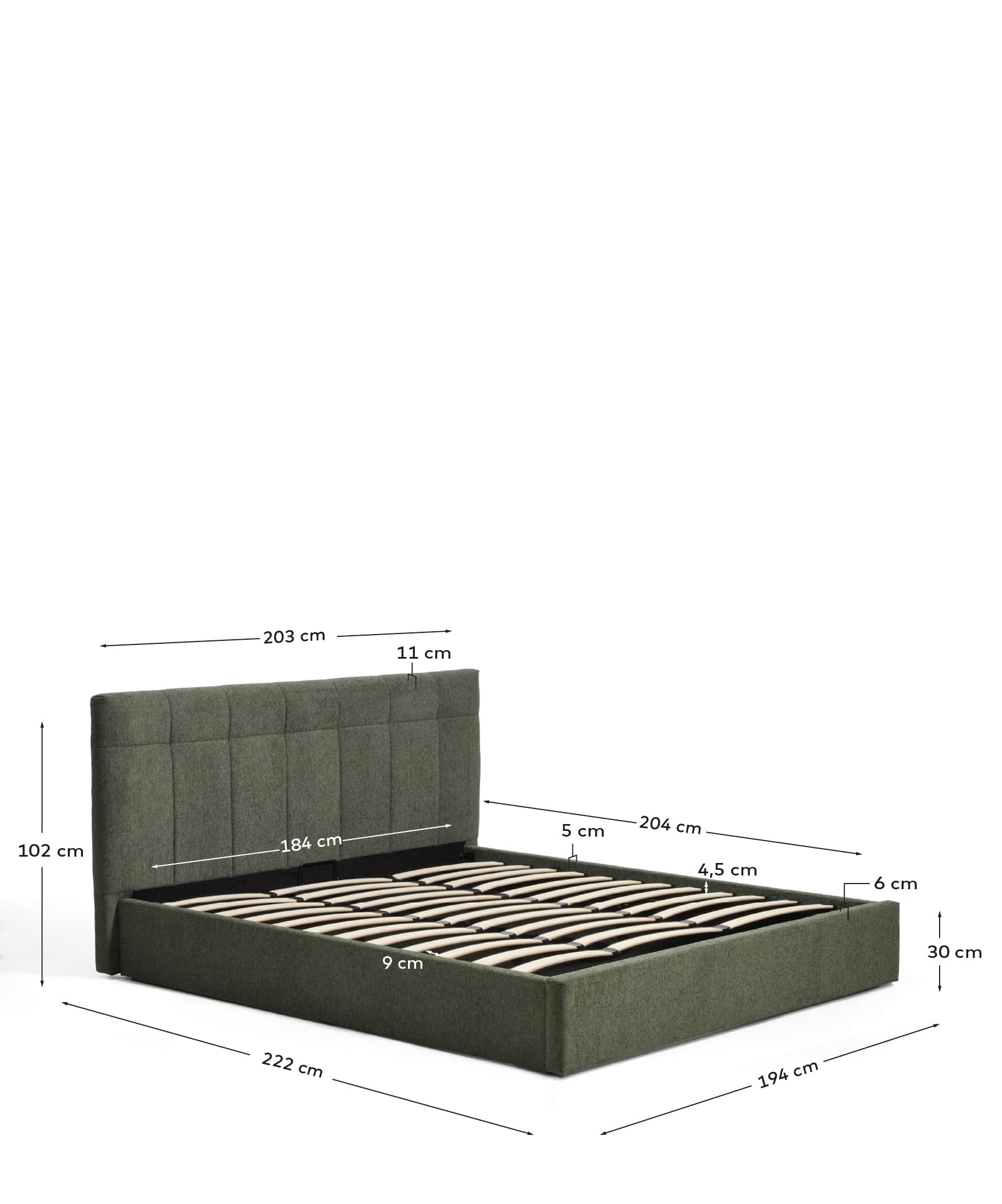 Darnela moss green chenille bed with folding storage base for 180 x 200cm mattress