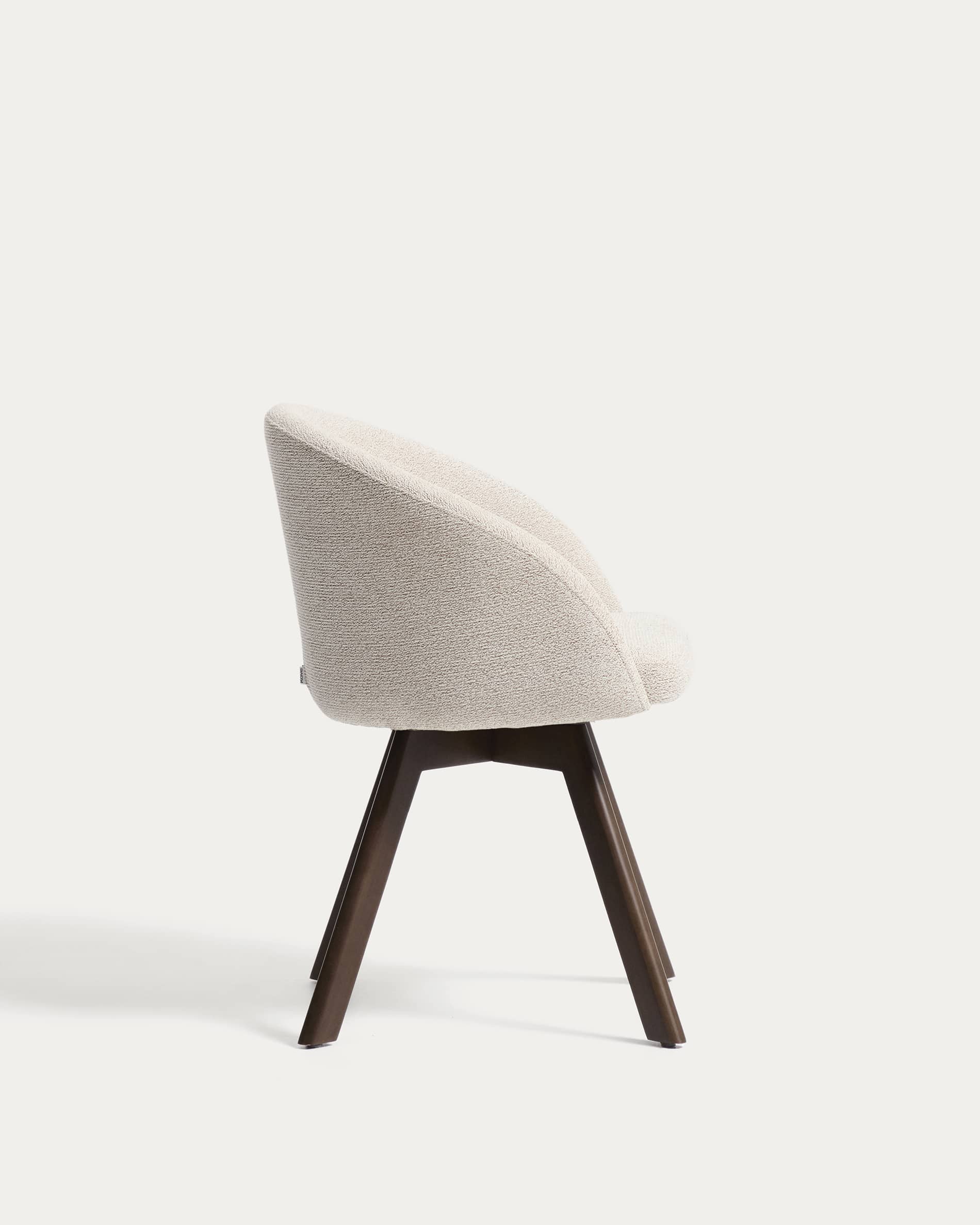 Marvin beige chenille swivel chair with solid beech wood legs in a natural finish FSC 100%