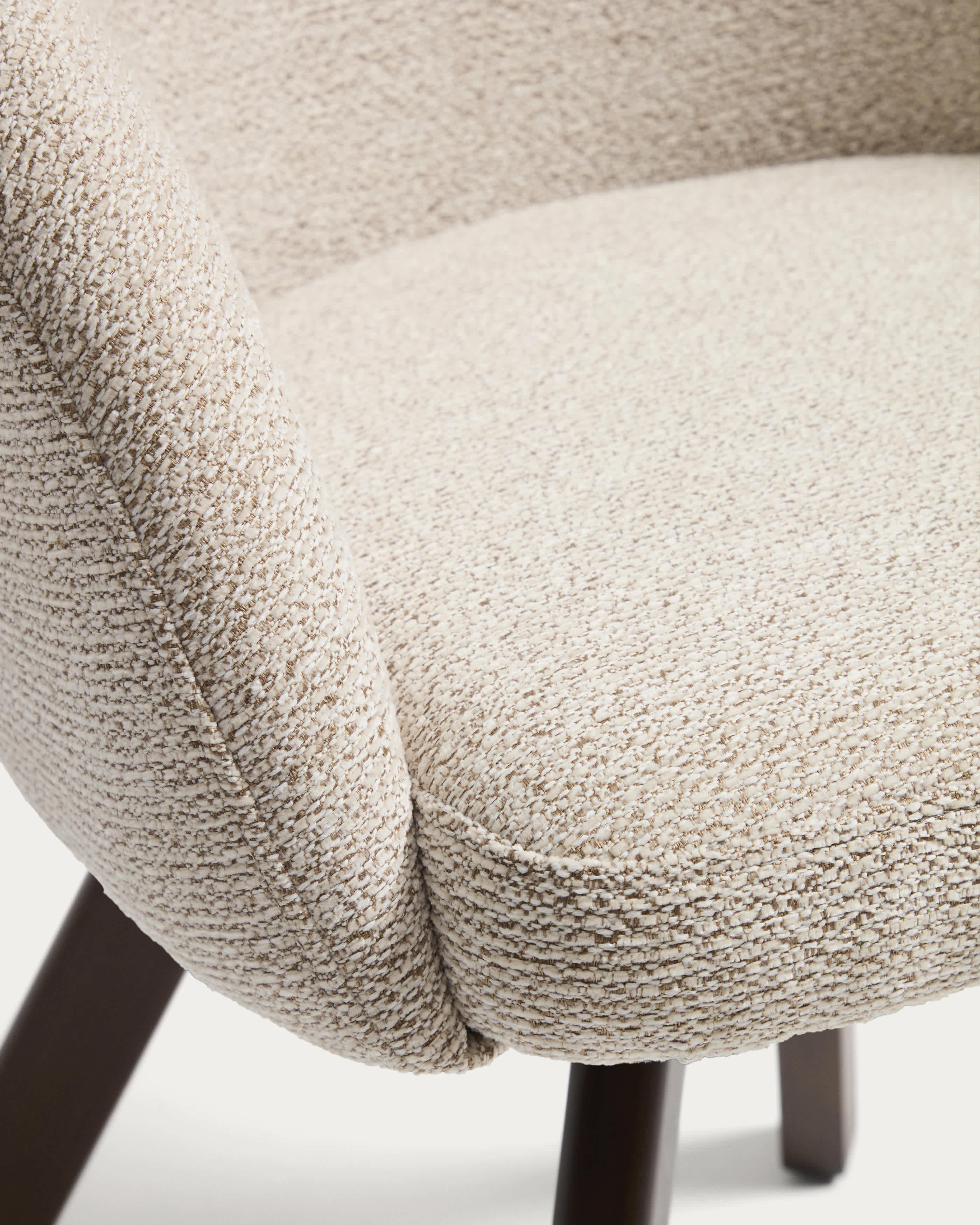Marvin beige chenille swivel chair with solid beech wood legs in a natural finish FSC 100%