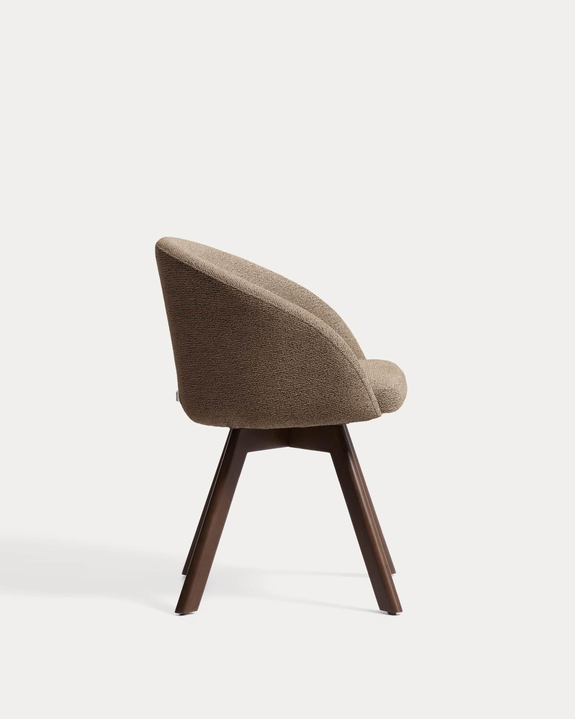 Marvin brown chenille swivel chair with solid beech wood legs with a walnut finish FSC 100%