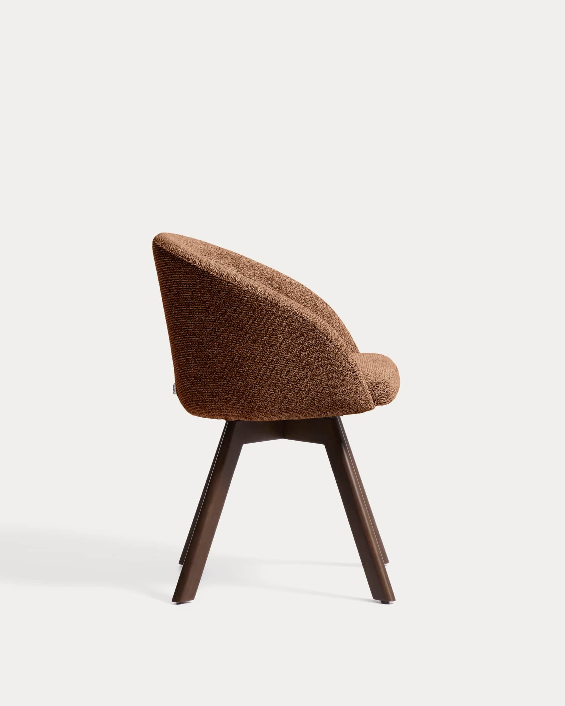 Marvin terracotta chenille swivel chair with solid beech wood legs with a walnut finish FSC 100%