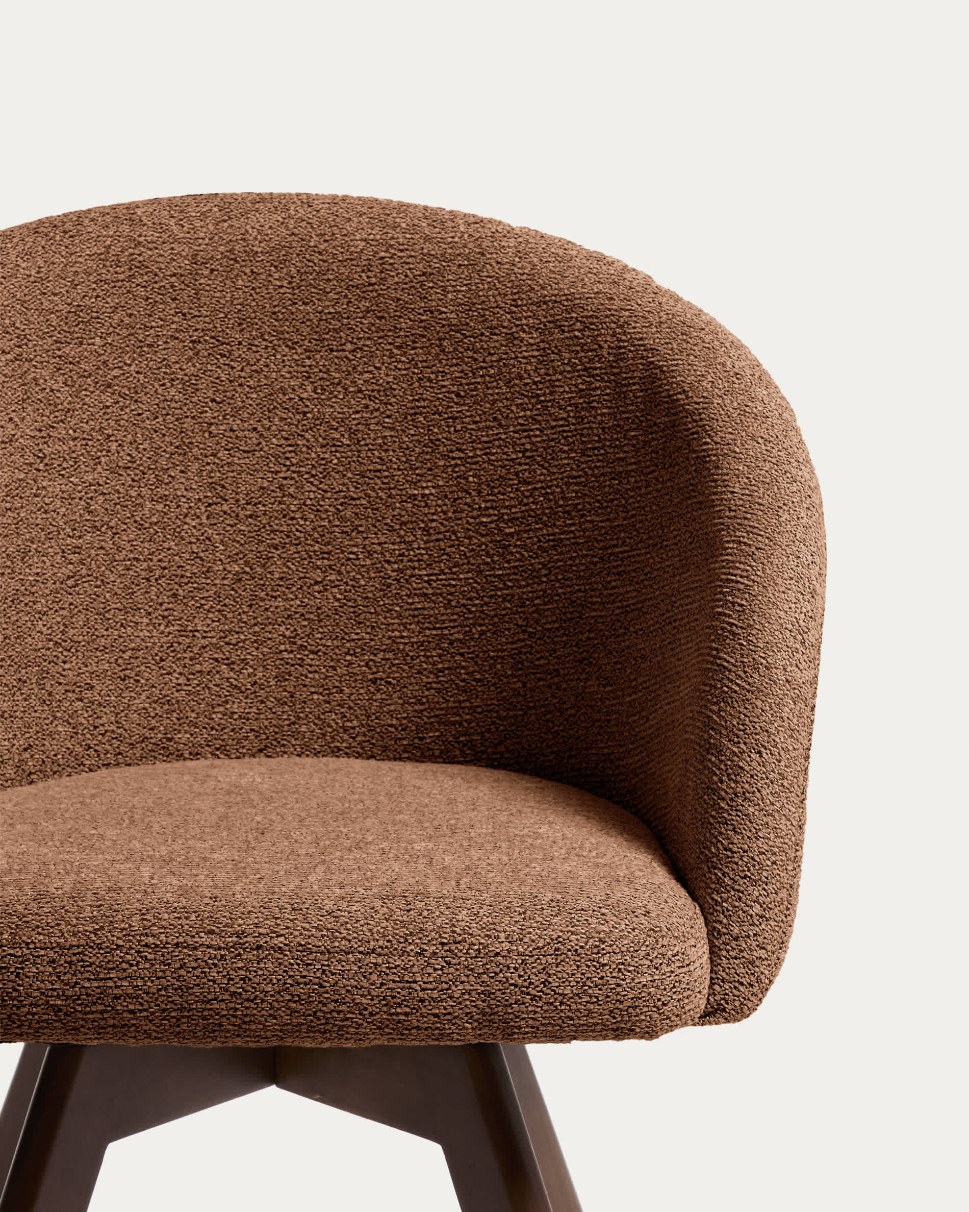 Marvin terracotta chenille swivel chair with solid beech wood legs with a walnut finish FSC 100%