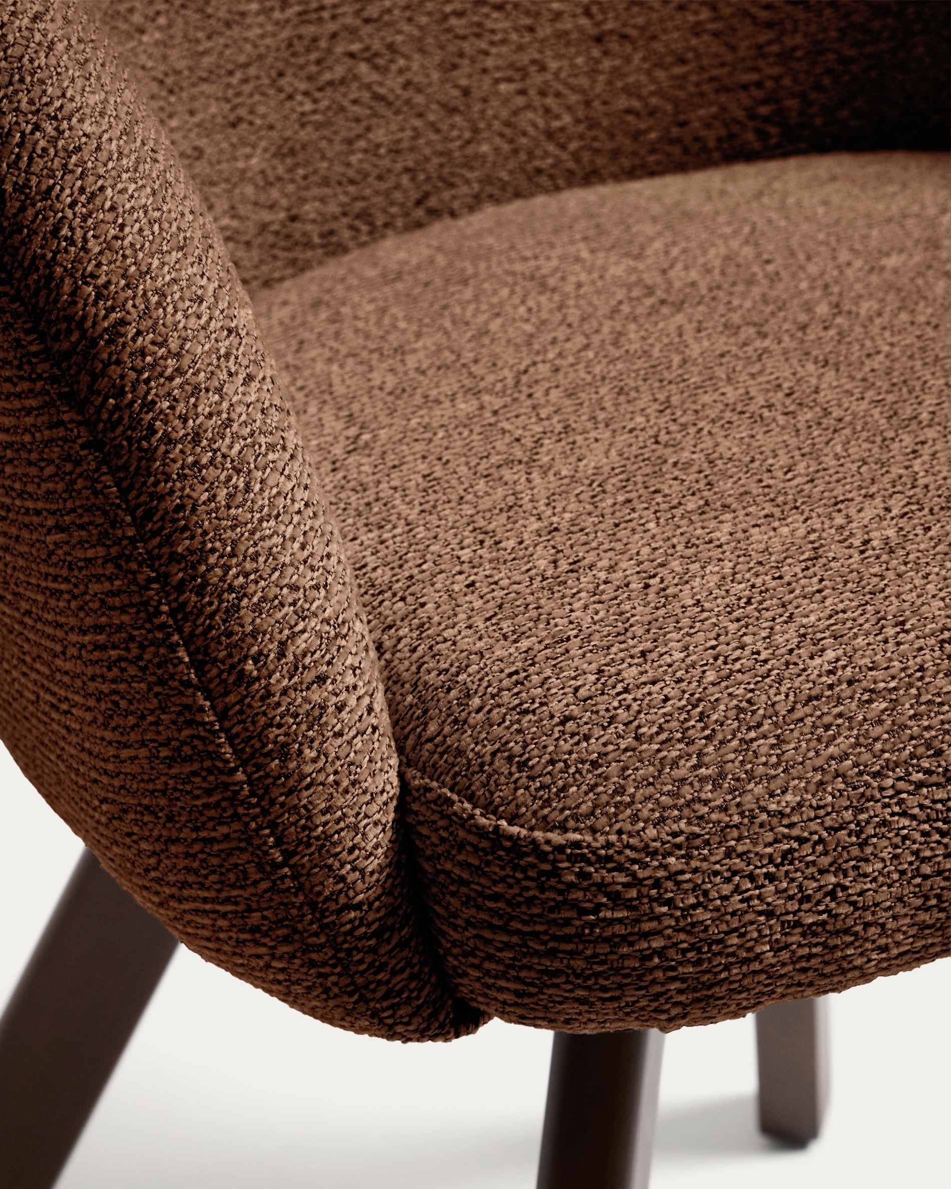 Marvin terracotta chenille swivel chair with solid beech wood legs with a walnut finish FSC 100%