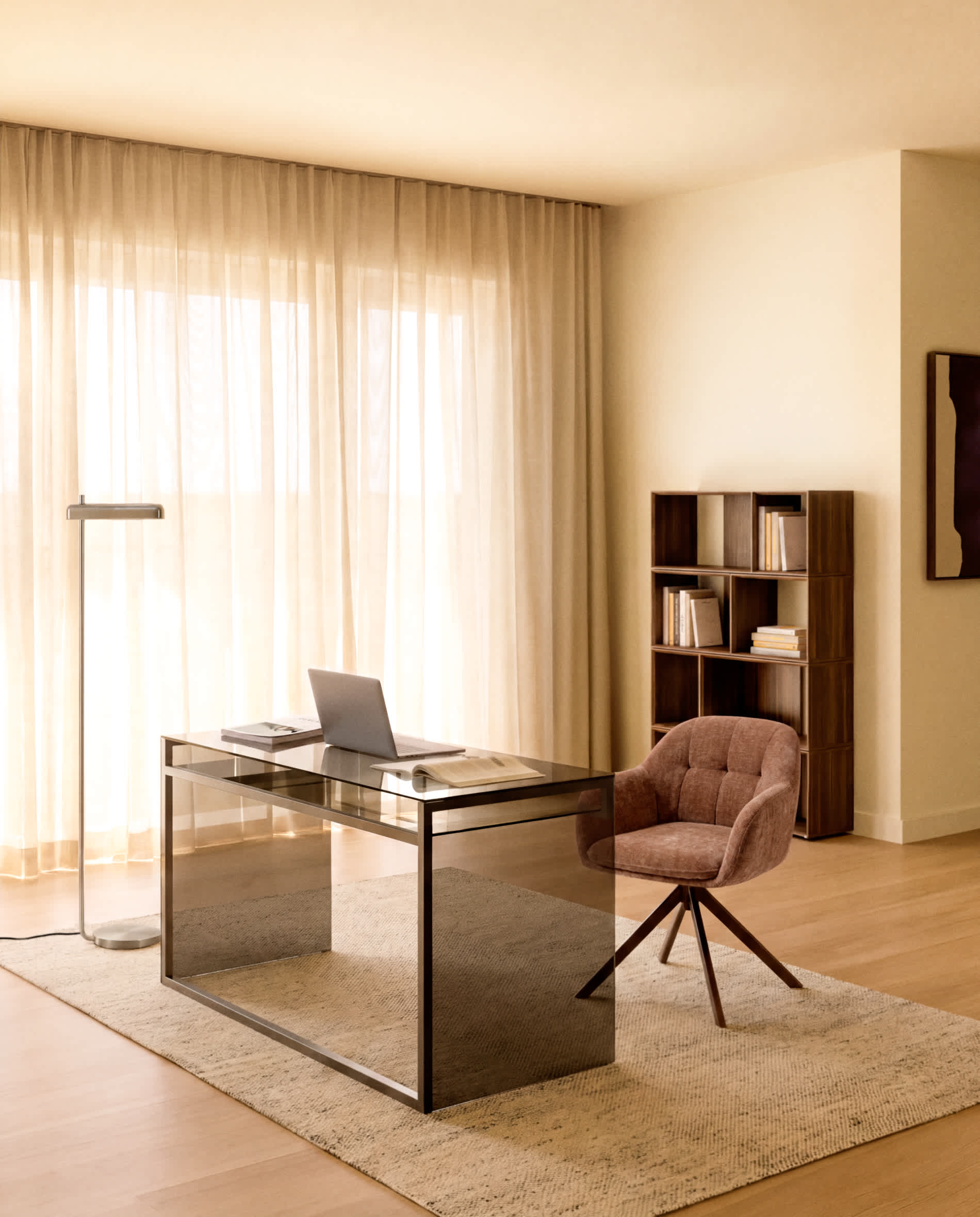 Dorina swivel chair in caramel chenille and steel legs in a caramel finish